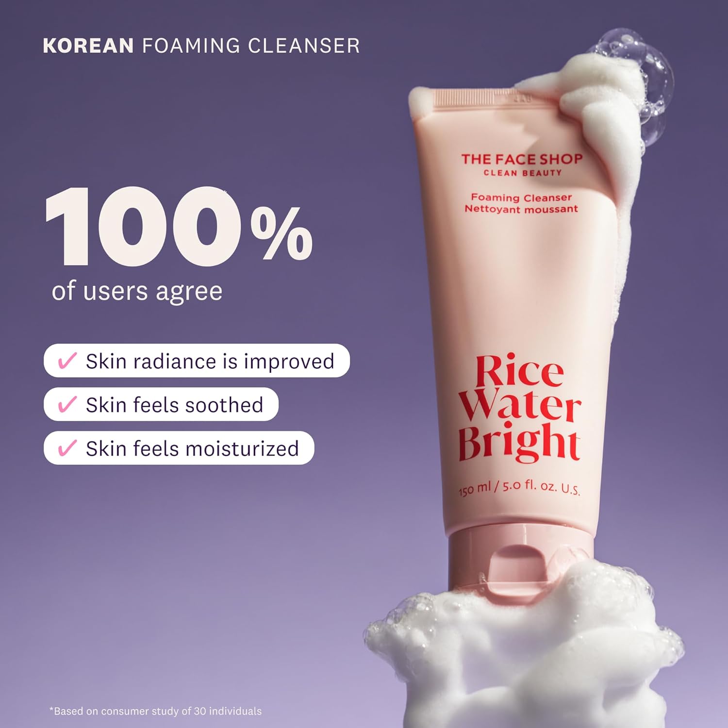 The Face Shop Rice Water Bright Foaming Facial Cleanser with Ceramide, Gentle, Hydrating, Moisturizing, Vegan, Korean Skincare for All Skin Types, 300ml