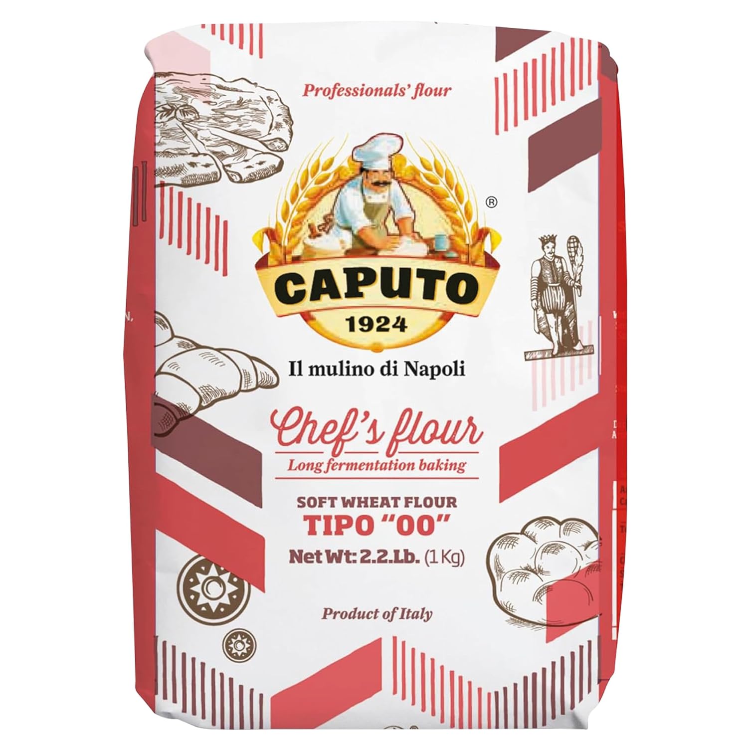 Caputo Italian Chef's Double Zero 00 Soft Wheat Flour for Pizza, Bread, and Pasta, 2.2 LB