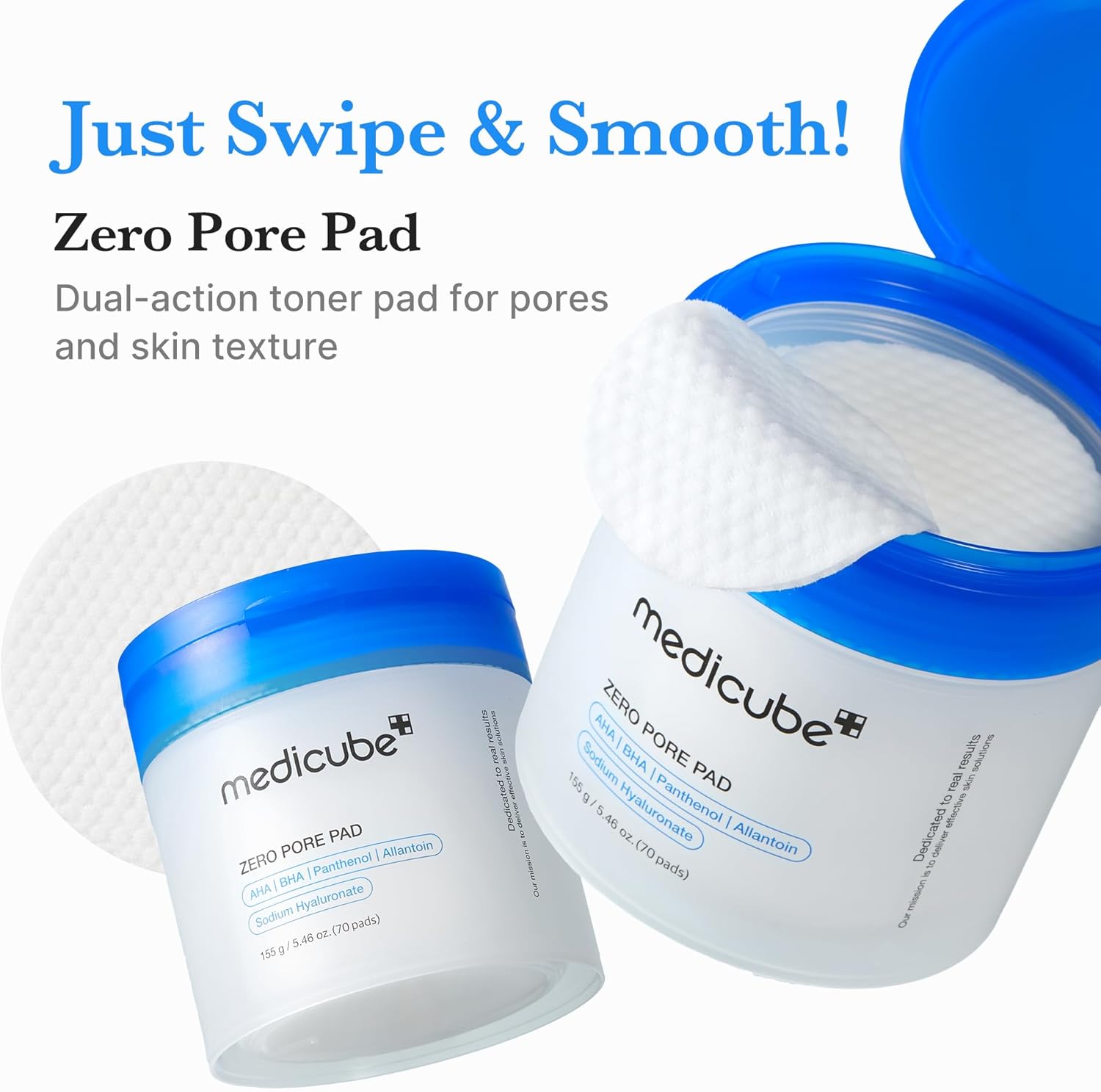 Medicube Zero Pore Pads 2.0, dual-textured facial toner pads for exfoliation and pore care with 4.5% AHA and 0.45% BHA, ideal for all skin types