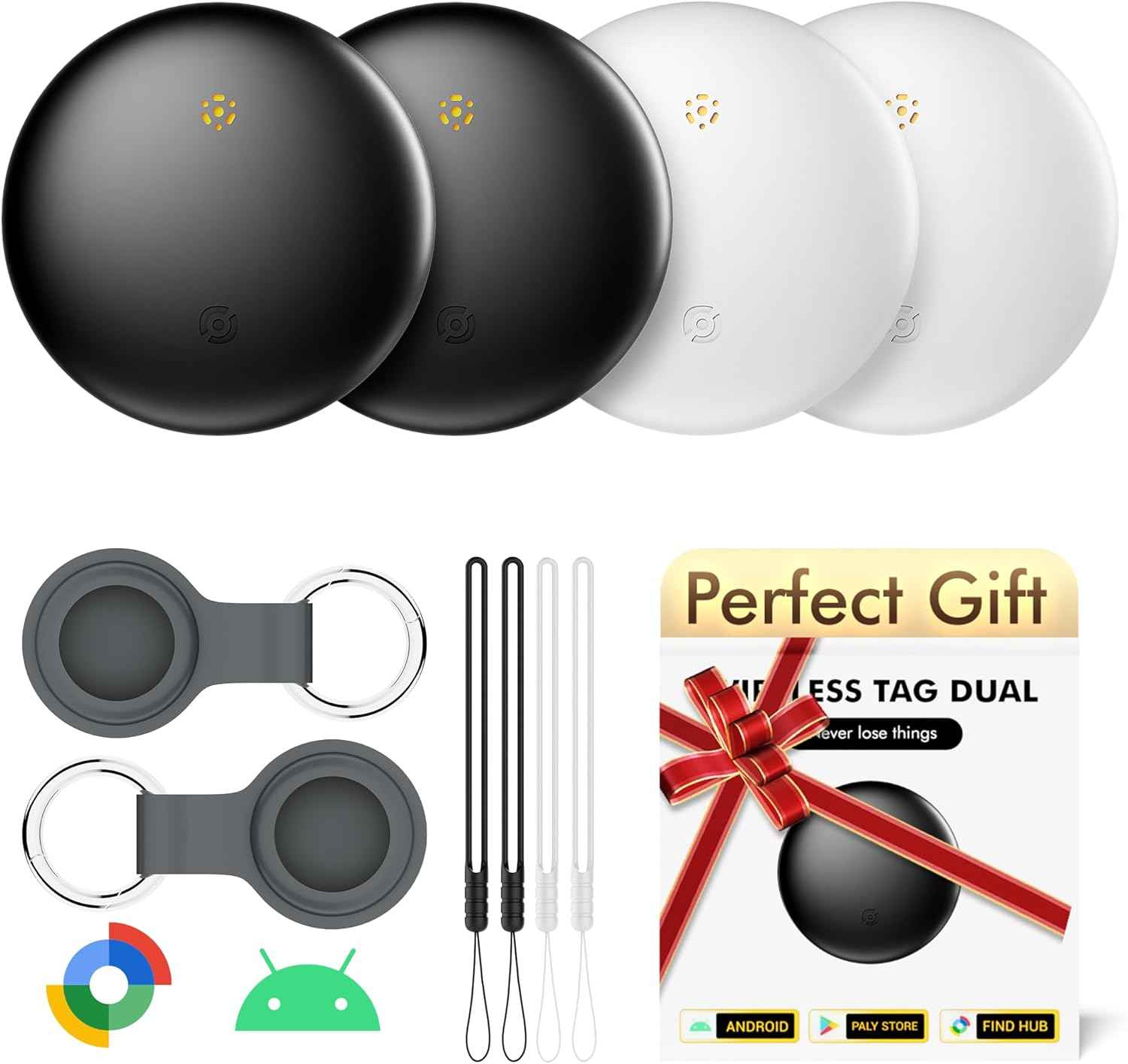 Air Tracker Tags 4 Pack for Android with Case- Bluetooth GPS Tracker Item Finder for Key, Wallet, Luggage - Works with Google Find Hub, IP66 Waterproof, Smart Tag for Android & Samsung Phones(Black)