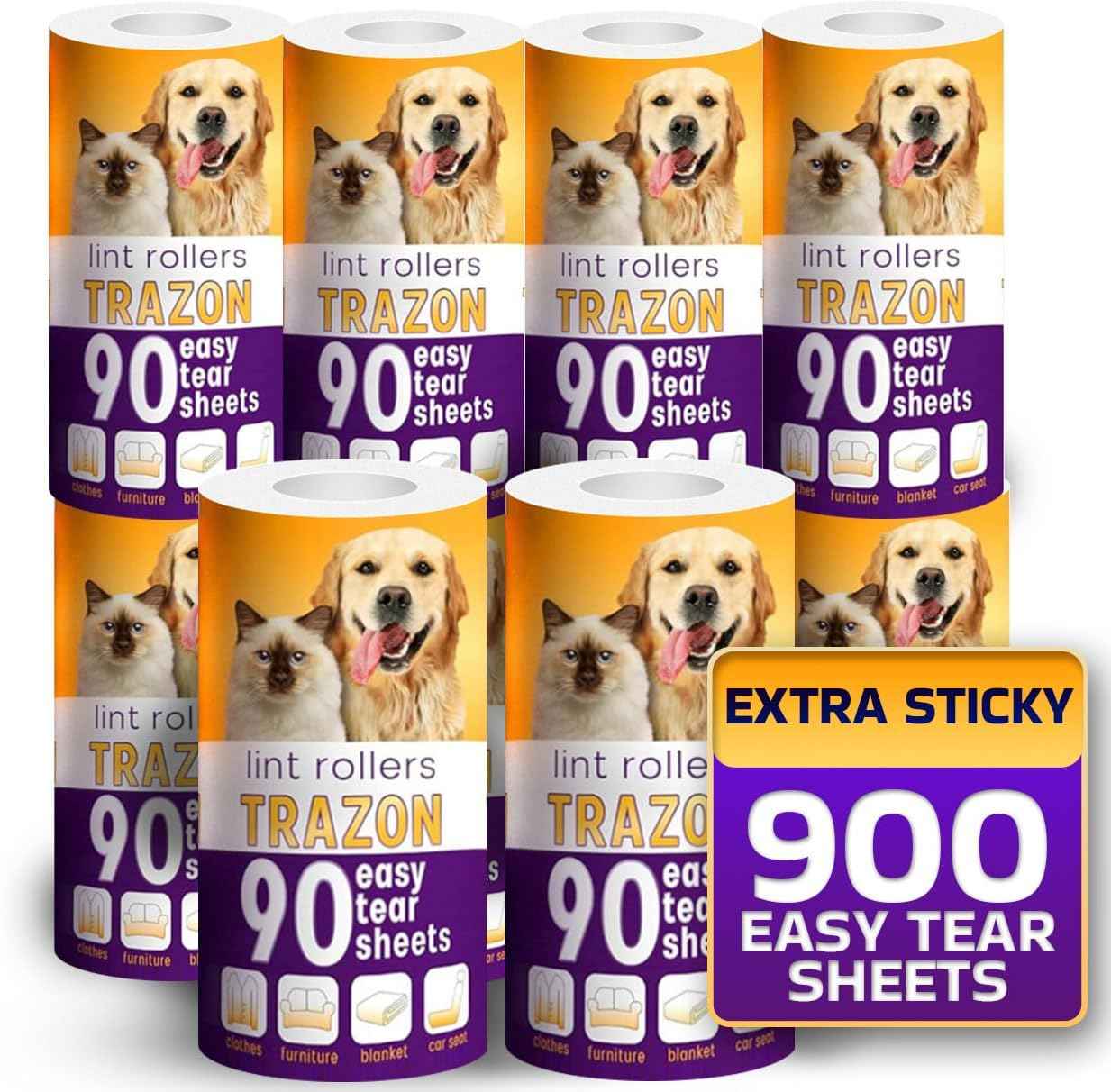 Lint Rollers Value Pack of 450 Sheets / 5 Refills, Sticky Roller, Lint Remover for Dog, Cat, Pet Hair, Lint Rollers for Clothes, Carpet, Couch, Furniture, Car Seats White