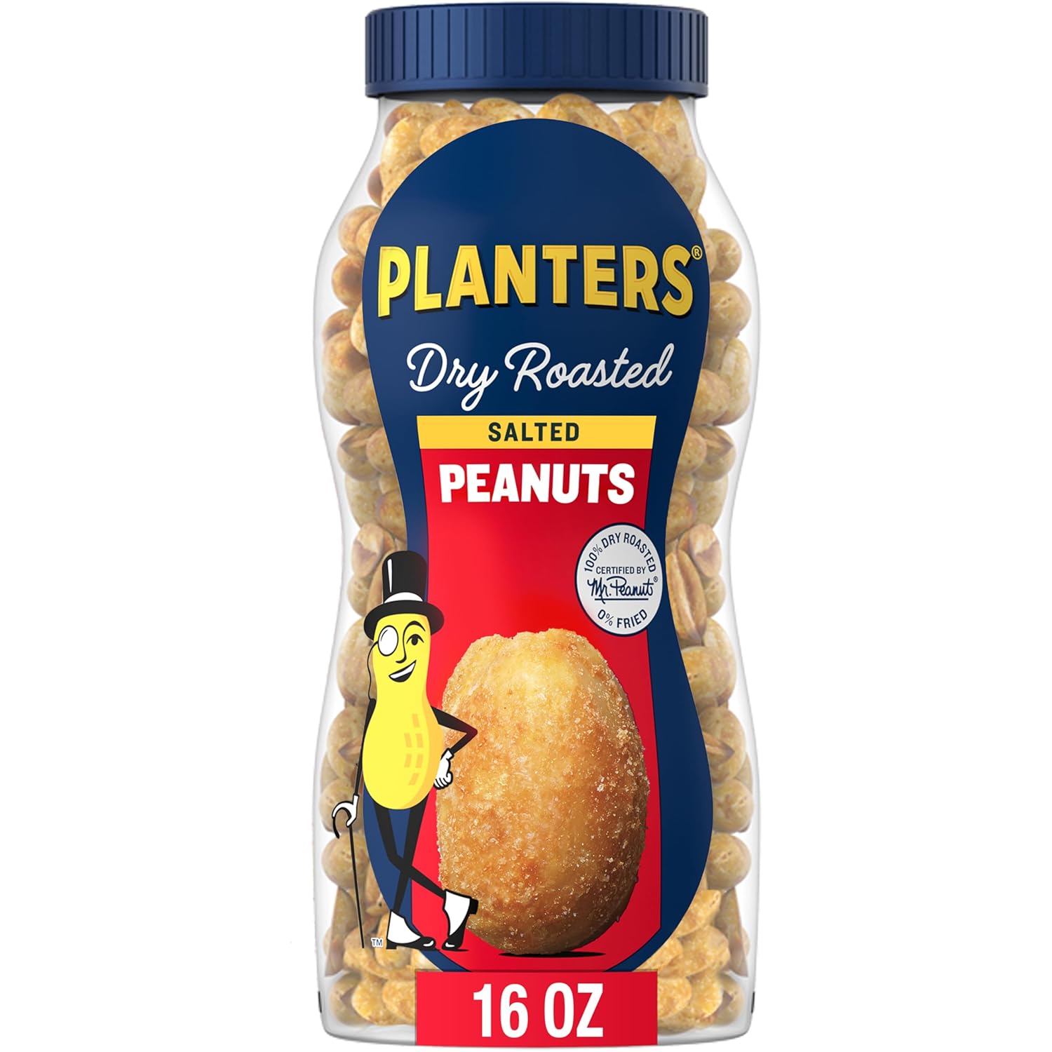Planters salted peanuts, 16oz dry roasted party snacks with plant-based protein, 1 jar