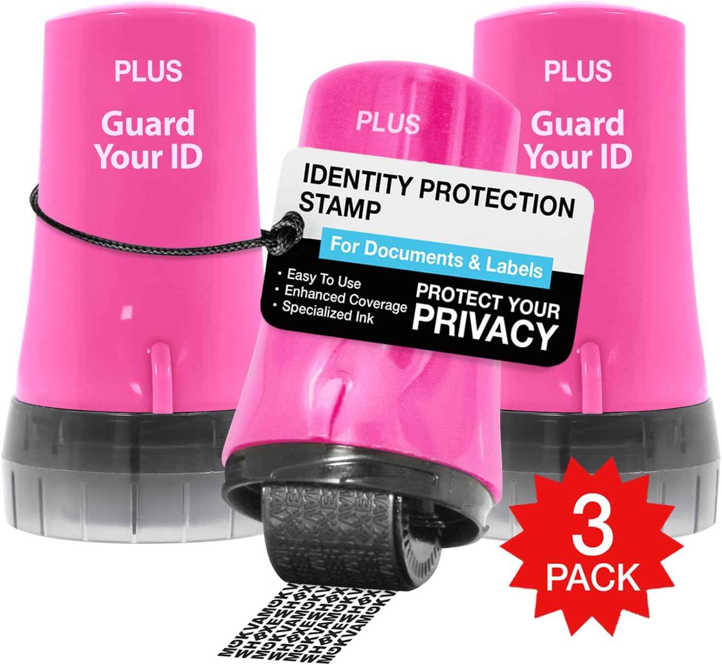 Guard Your ID Advanced 2.0 Roller 3-Pack for Identity Theft Protection, Confidential Security Stamp Mixed Color Kit (Turquoise, Green, White)