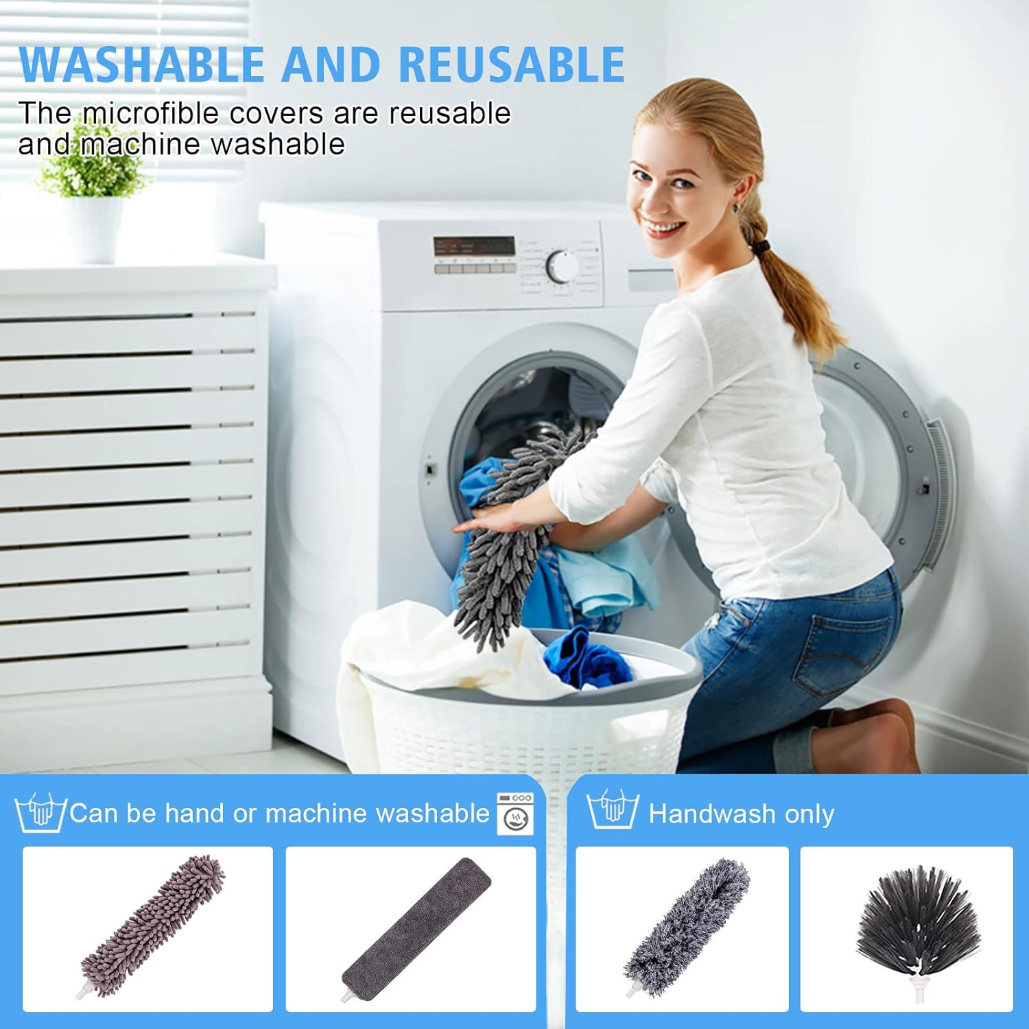 Microfiber feather duster kit with 5-in extension pole, cobweb duster, and microfiber dusters for high ceilings and furniture