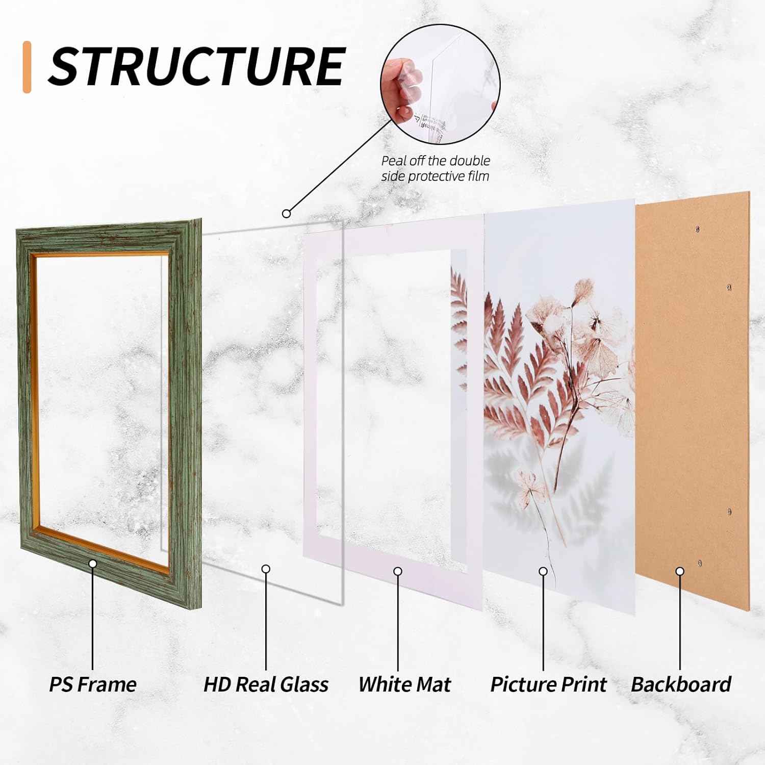 Fixwal 5x7 Picture Frame Set of 5, Vintage Photo Frame, Rustic Retro Picture Frame with Tempered Glass, Decorative Art on Walls and Tabletop Placement