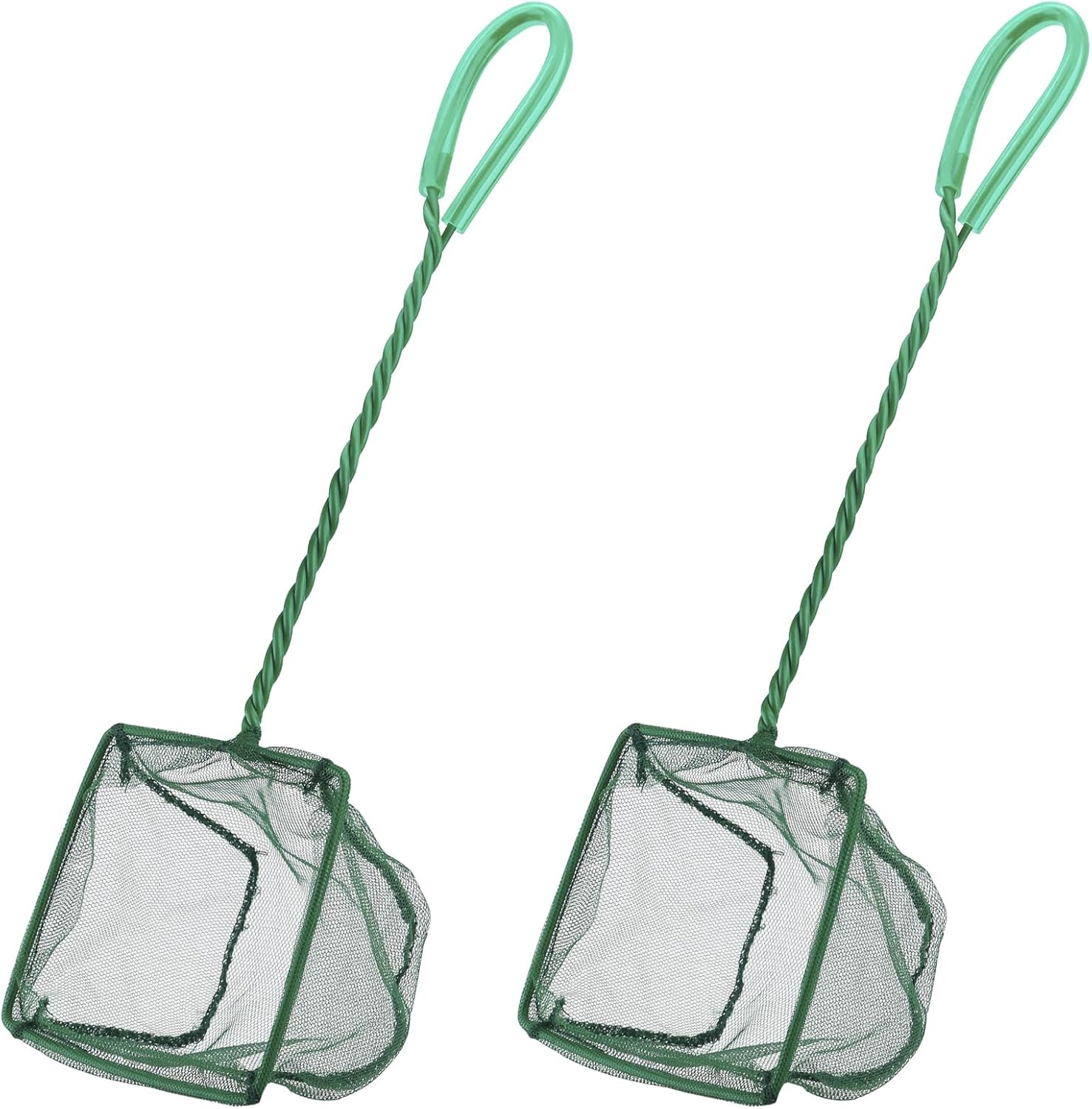 Pawfly green braided metal handle square aquarium net for fish tanks and small koi ponds