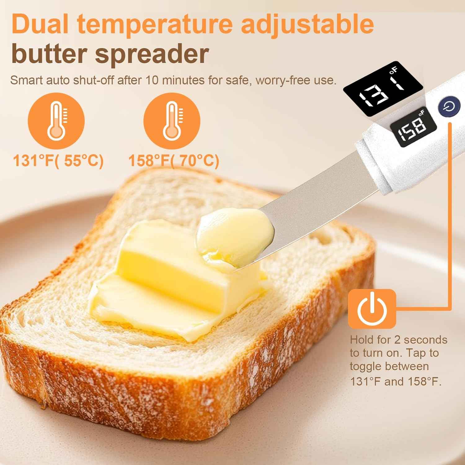 Heated Butter Knife, Smart Stainless Steel Electric Butter Spreader for Hard Butter, Cheese, Peanut Butter, Jam & Honey, Adjustable Heat (131℉/158℉), Rechargeable USB Kitchen Gadget Butter Knives
