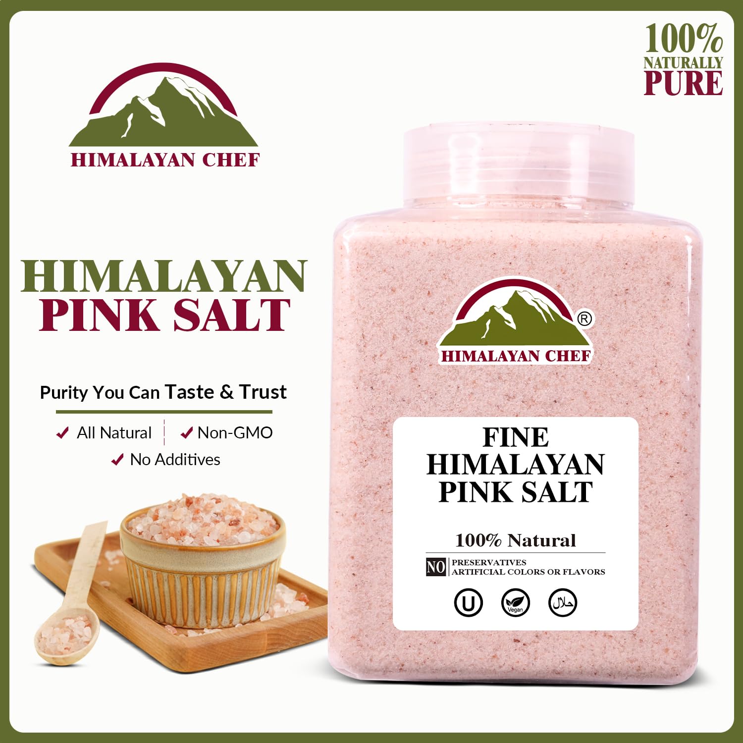 himalayan chef pink himalayan salt, fine grain, 5 lbs, plastic jar, pure, natural, kosher, non-gmo, mineral-rich