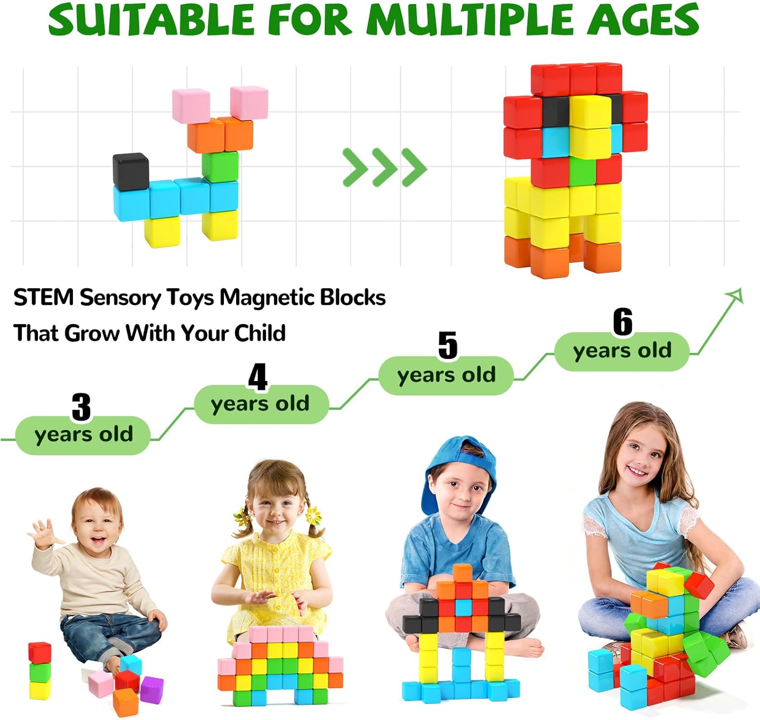 Hiwawind 40pcs Magnetic Blocks -Ideal Gifts for 3 4 5 6 Year Old,STEM Learning Toys for 3-5 Year Old Boys & Girls, Safe & Strong Building Blocks with ASMR Sounds,Classroom Must Haves