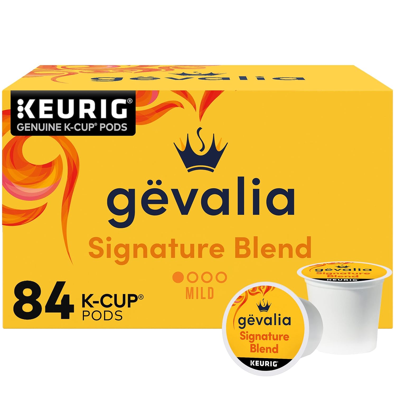 gevalia signature blend mild light roast k-cup coffee pods, 84-count box, kosher