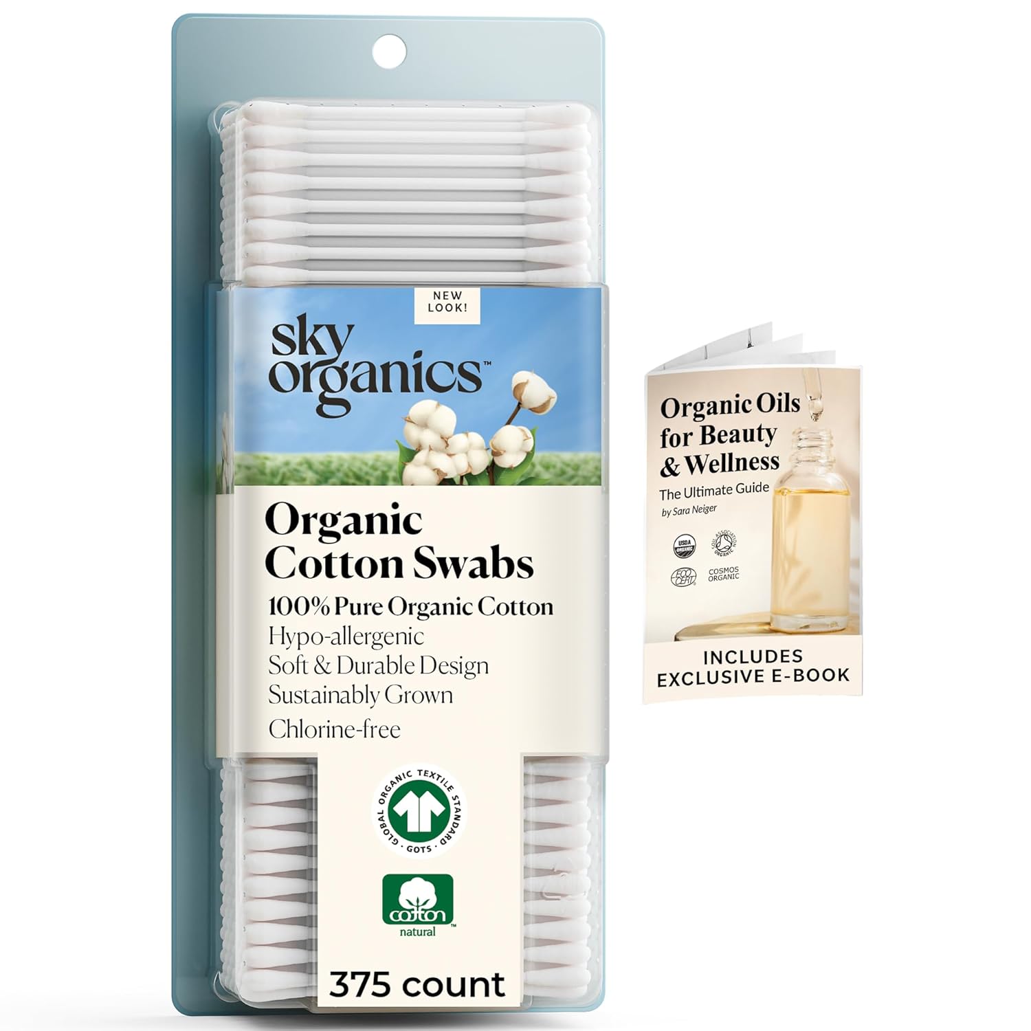 Sky Organics organic baby cotton swabs, 60 count, ultra soft, baby safe tips, strong and durable, hypoallergenic, chlorine free
