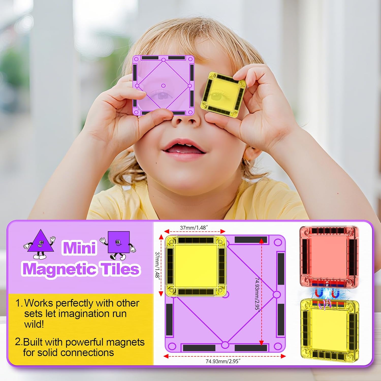 BAIJLE 46PCS Mini Magnetic Tiles, for Kids, Portable Magnetic Toys Travel Set with Iron Case for Kids Ages 4-8,Creativity Boosting Building Toys Set,Toddler Puzzle for Boys and Girls Ages 3+