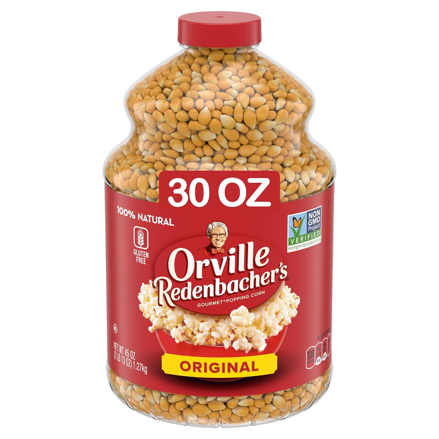 orville redenbacher's gourmet popcorn kernels original yellow 30 oz jar 4g fiber per serving