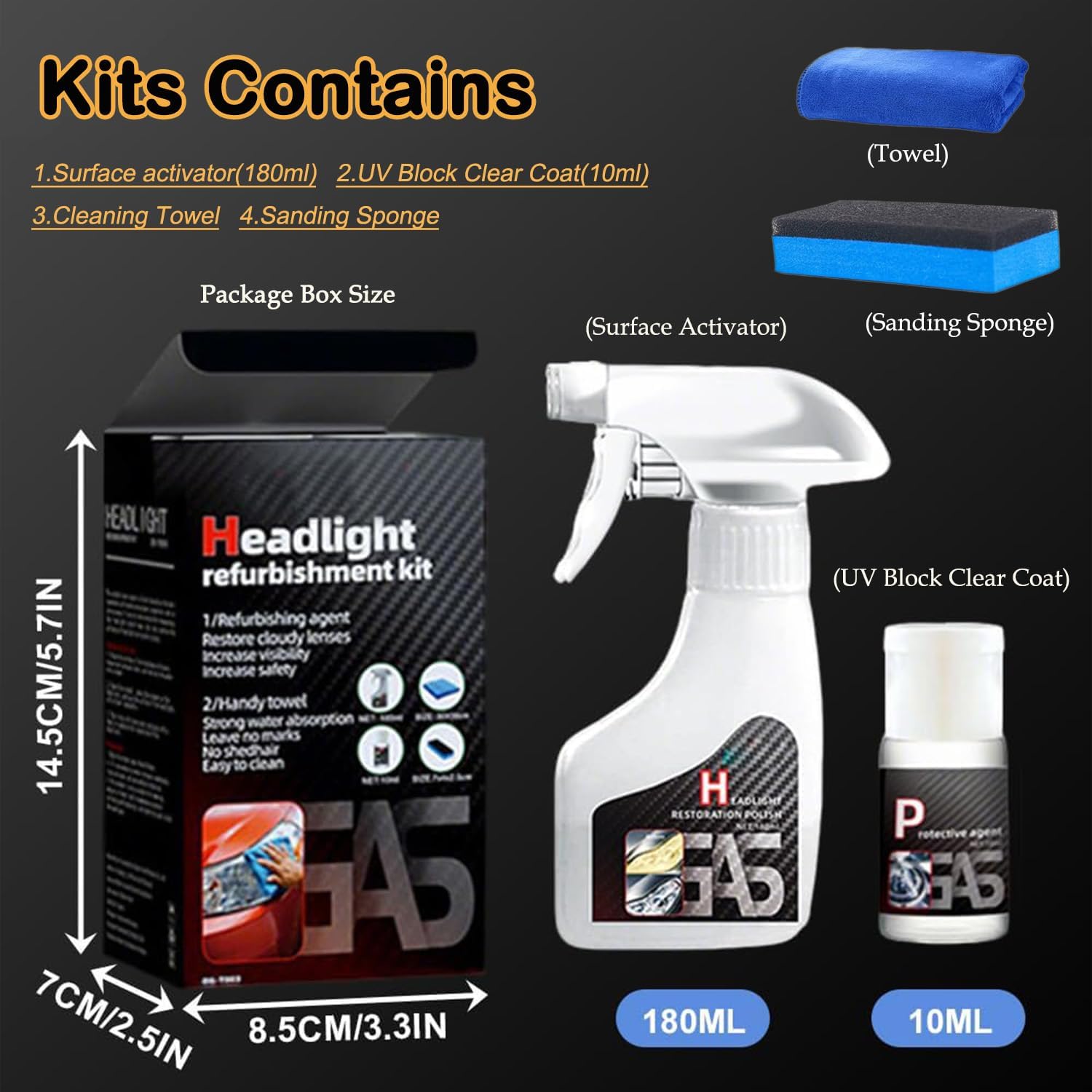 Car Headlight Restoration Polishing Kits with 6.3Fl.Oz Ceramic Coating Spray