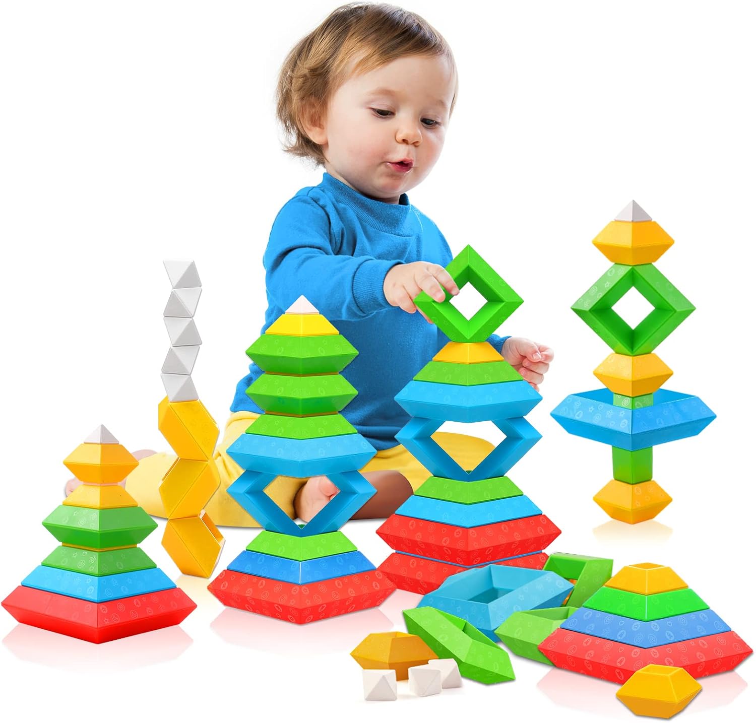 Hieoby Montessori Toys for Toddlers Boys Girls Preschool Learning Activities 30Pcs Building Blocks Stacking Educational Toys STEM Toddler Manipulatives Birthday Gifts Toddler Toys for 3 4 Year Old