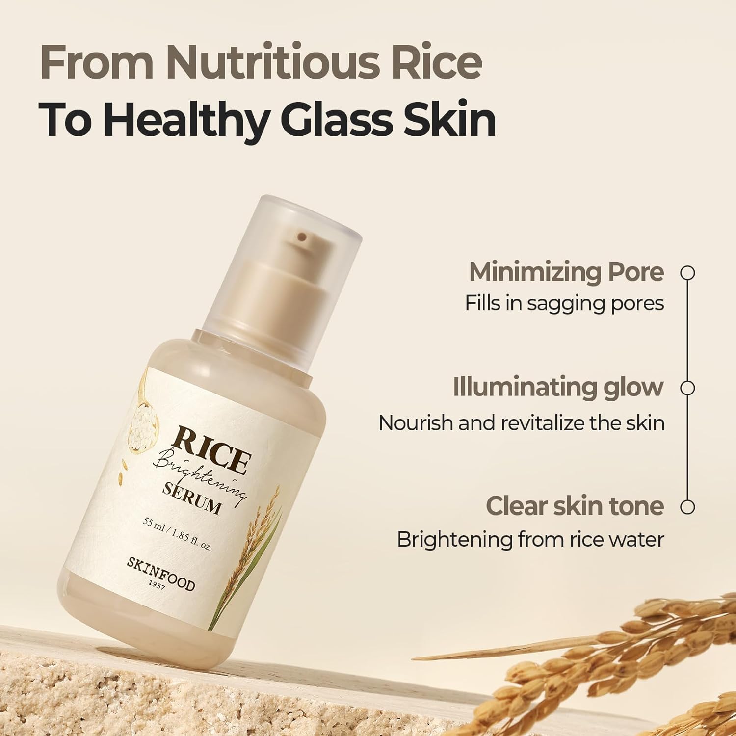 skinfood rice daily serum, 55ml/1.86fl.oz, korean skincare facial essence for glow glass skin, fermented natural rice water milk
