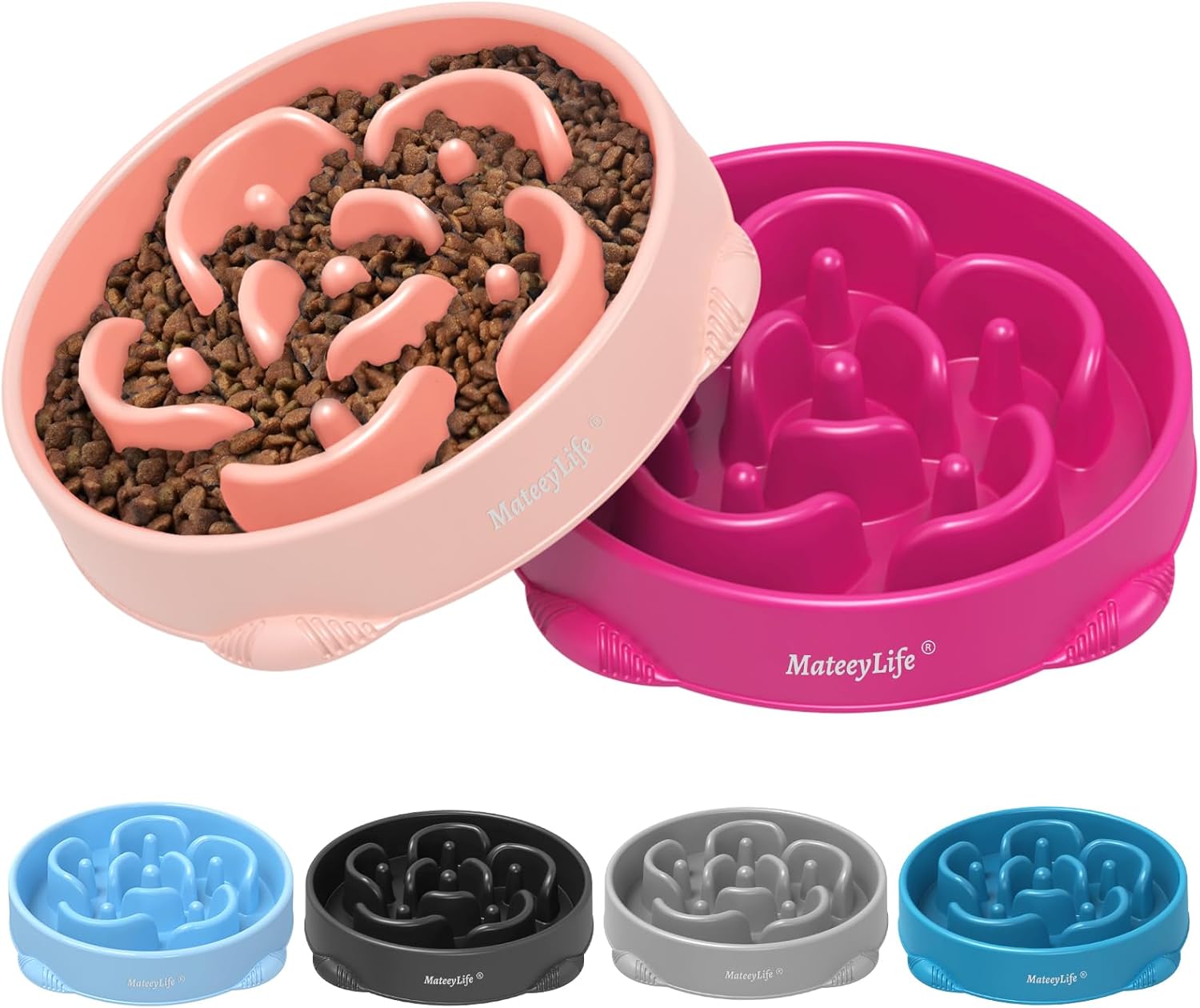 MateeyLife slow feeder dog bowls, 2PCS, anti-choking puzzle dog food bowls, anti-slip interactive feeding slow down eating for medium breeds