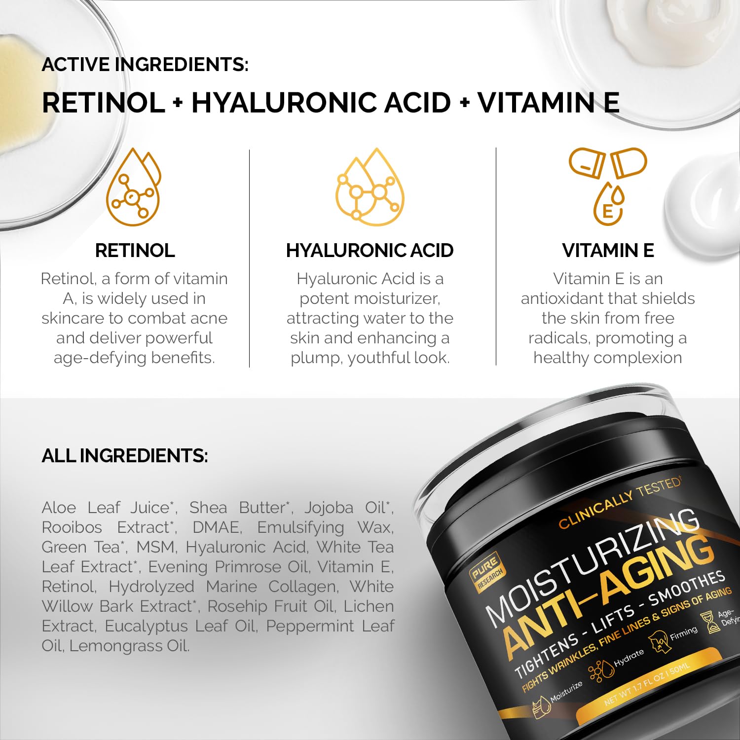 Men's Hydrating Face Cream Moisturizer for Anti-Aging, Collagen, Retinol, and Hyaluronic Acid - 1.7 oz