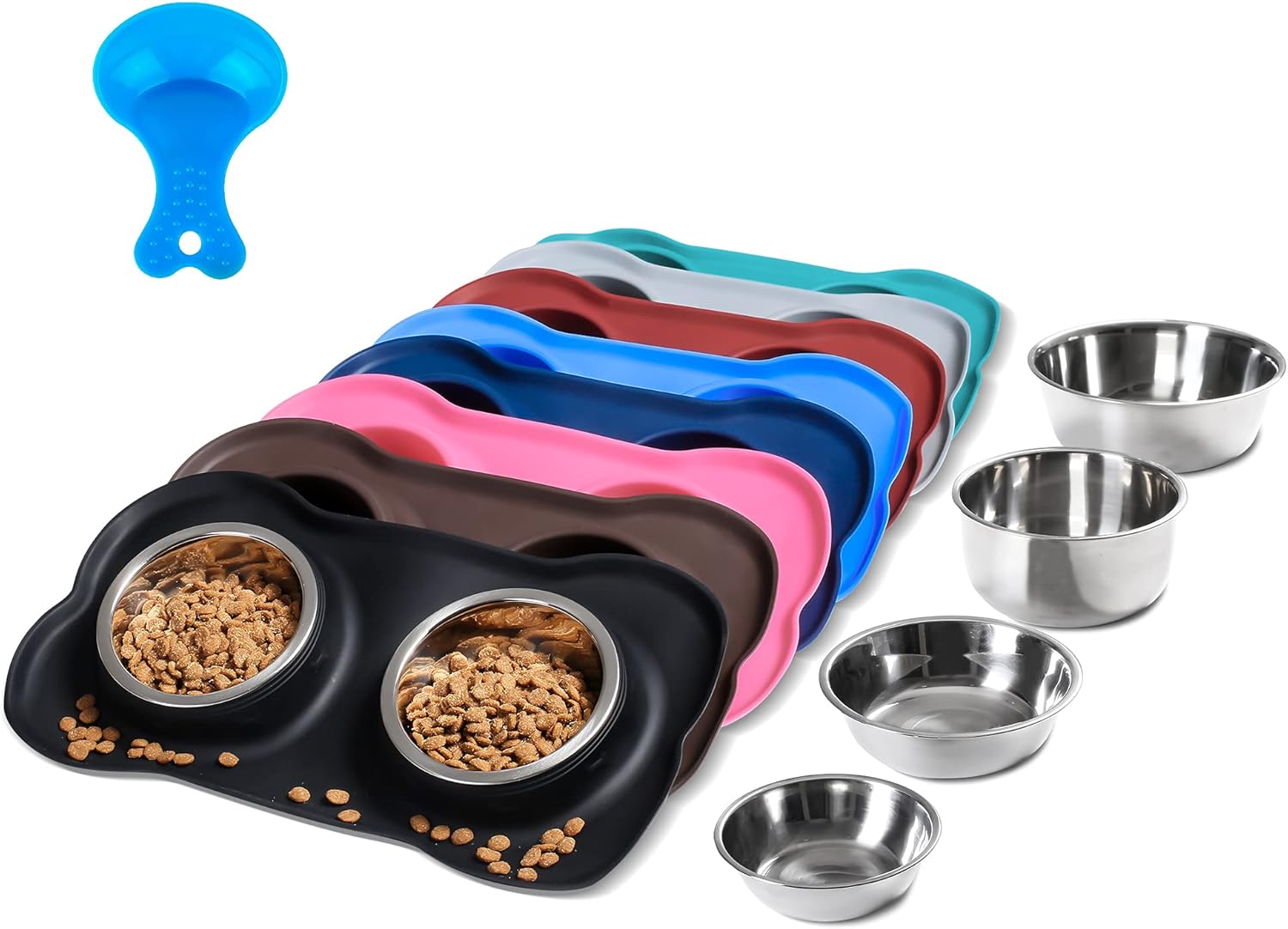 hubulk pet dog bowls 2 stainless steel no spill non skid silicone mat pet food scoop water feeder for small medium large dogs cats