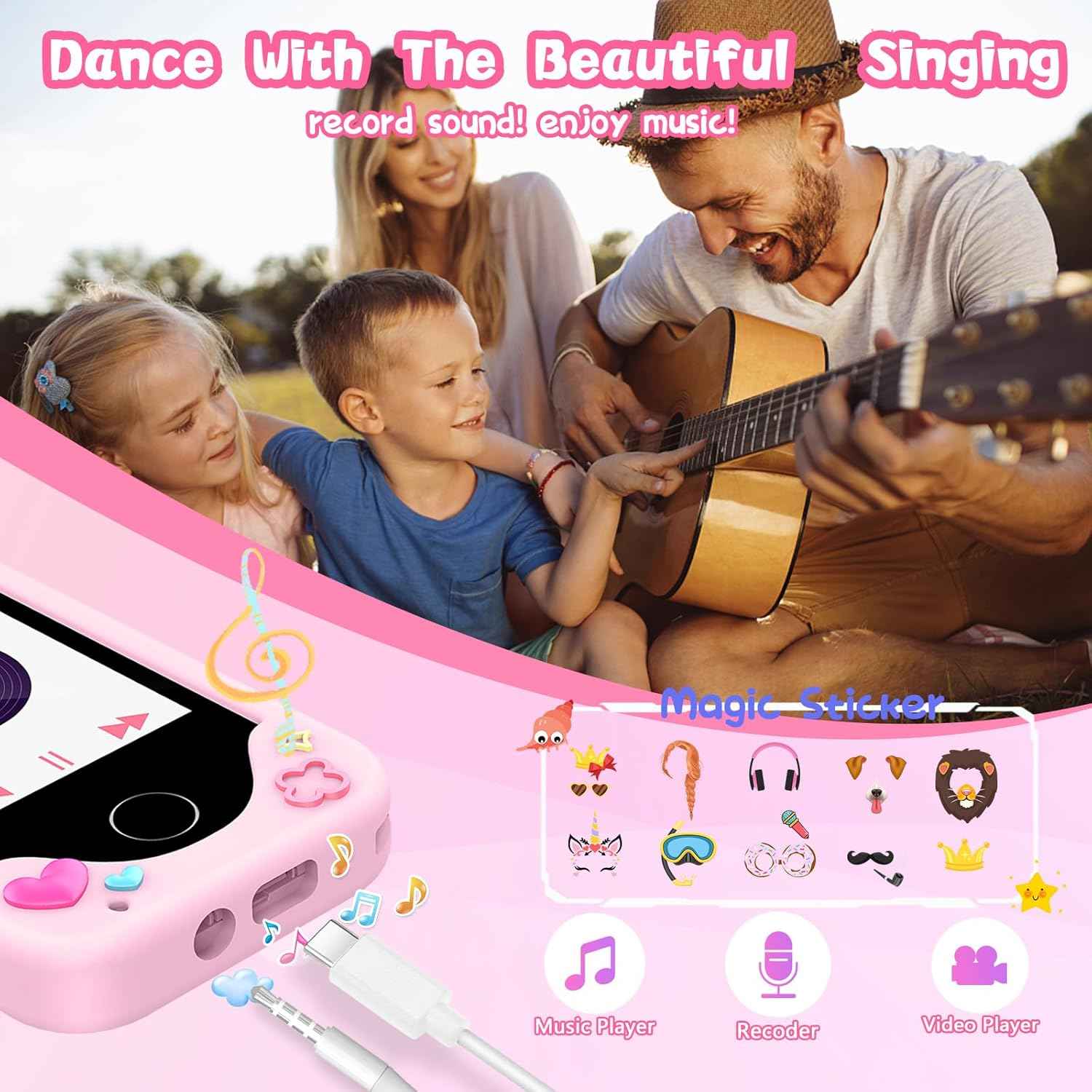 WEOLULI Kids Smart Phone with Dual Camera, Game & Music Player, Toddler Learning Play Toy Cell Phone, Gifts for Girls, Christmas, Birthday, Age 3-10, Light Pink