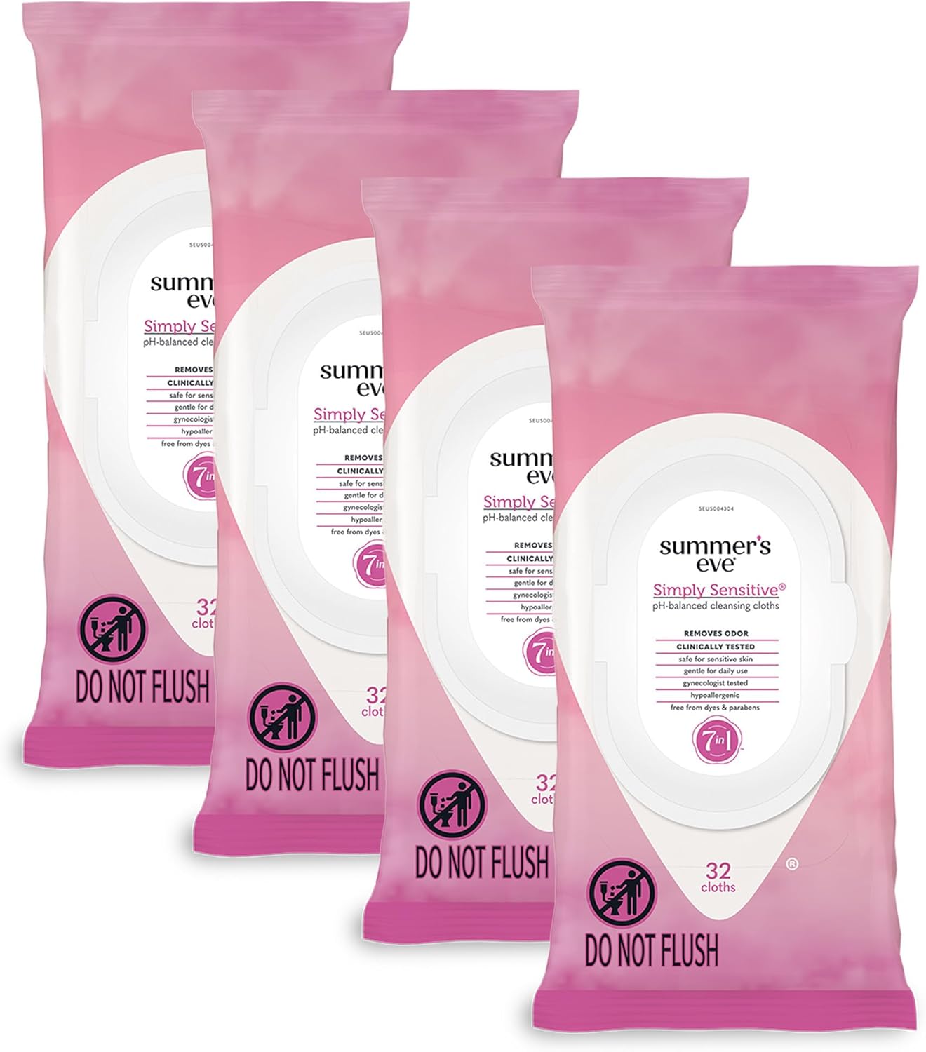 Summer's Eve Simply Sensitive feminine wipes, gentle pH-balanced micellar water formula for vaginal odor control, resealable packs of 32