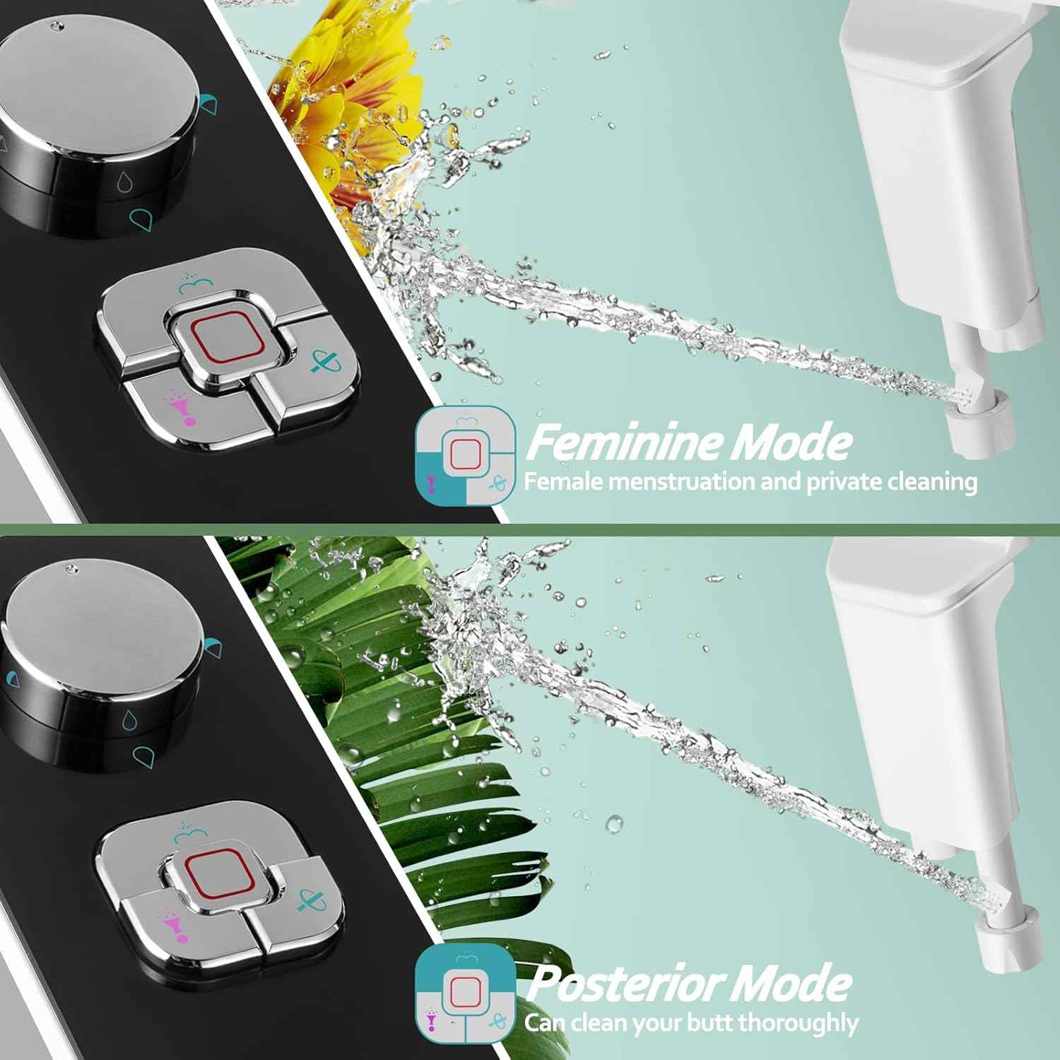 SAMODRA Bidet Attachment, Non-Electric Cold Water Bidet Toilet Seat Attachment with Pressure Controls, Retractable Self-Cleaning Dual Nozzles for Frontal & Rear Wash - Black