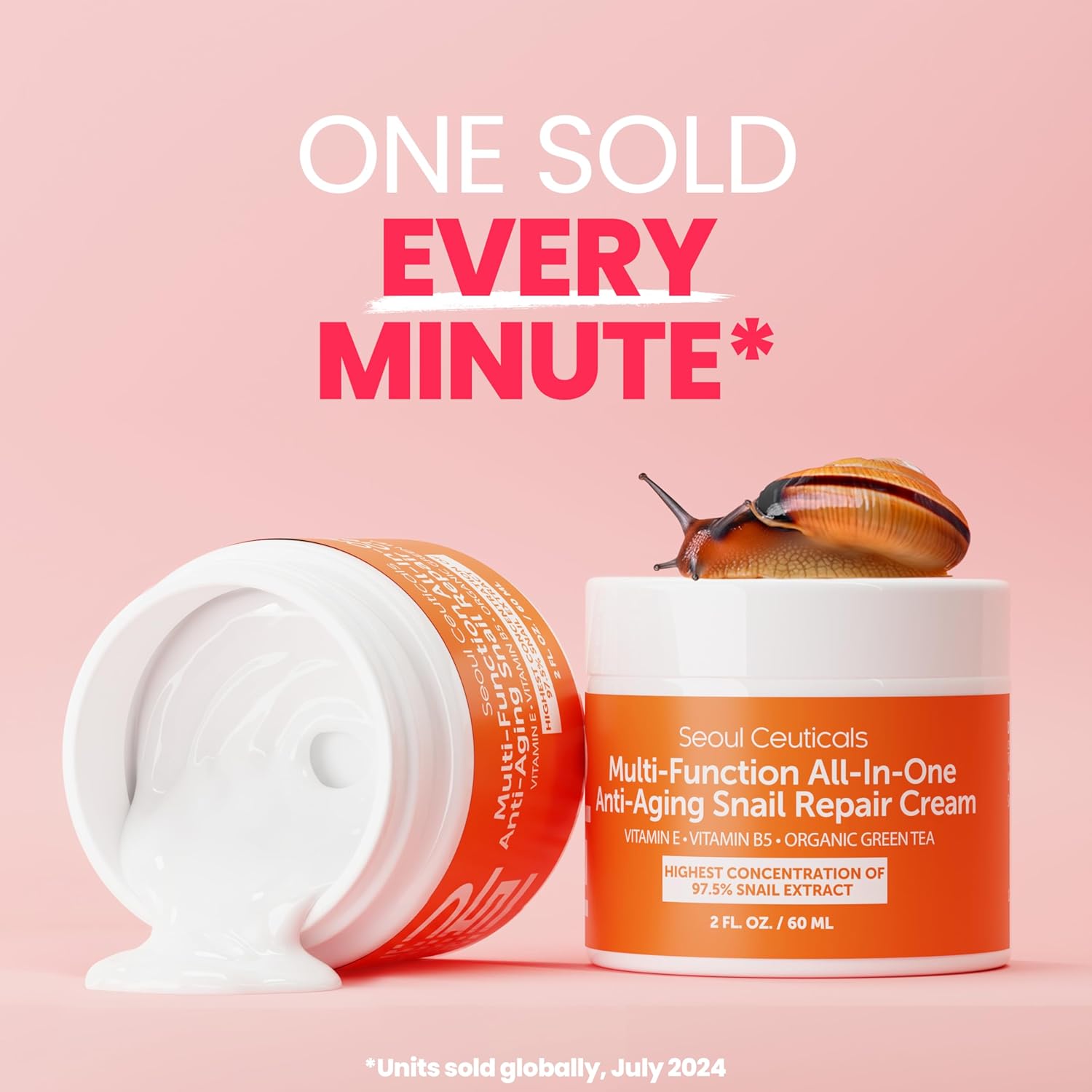 SeoulCeuticals 97.5% snail mucin moisturizer cream, cruelty free, K beauty skincare day and night repair cream, 2 oz