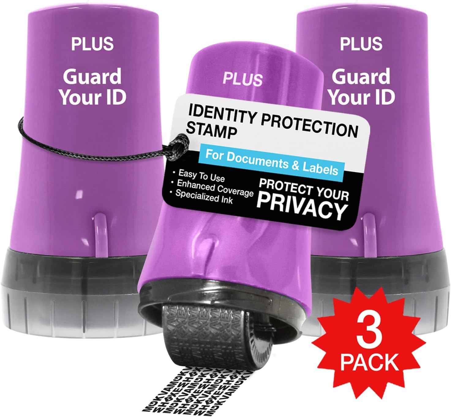 Guard Your ID Advanced 2.0 Roller 3-Pack for Identity Theft Protection, Confidential Security Stamp Mixed Color Kit (Turquoise, Green, White)