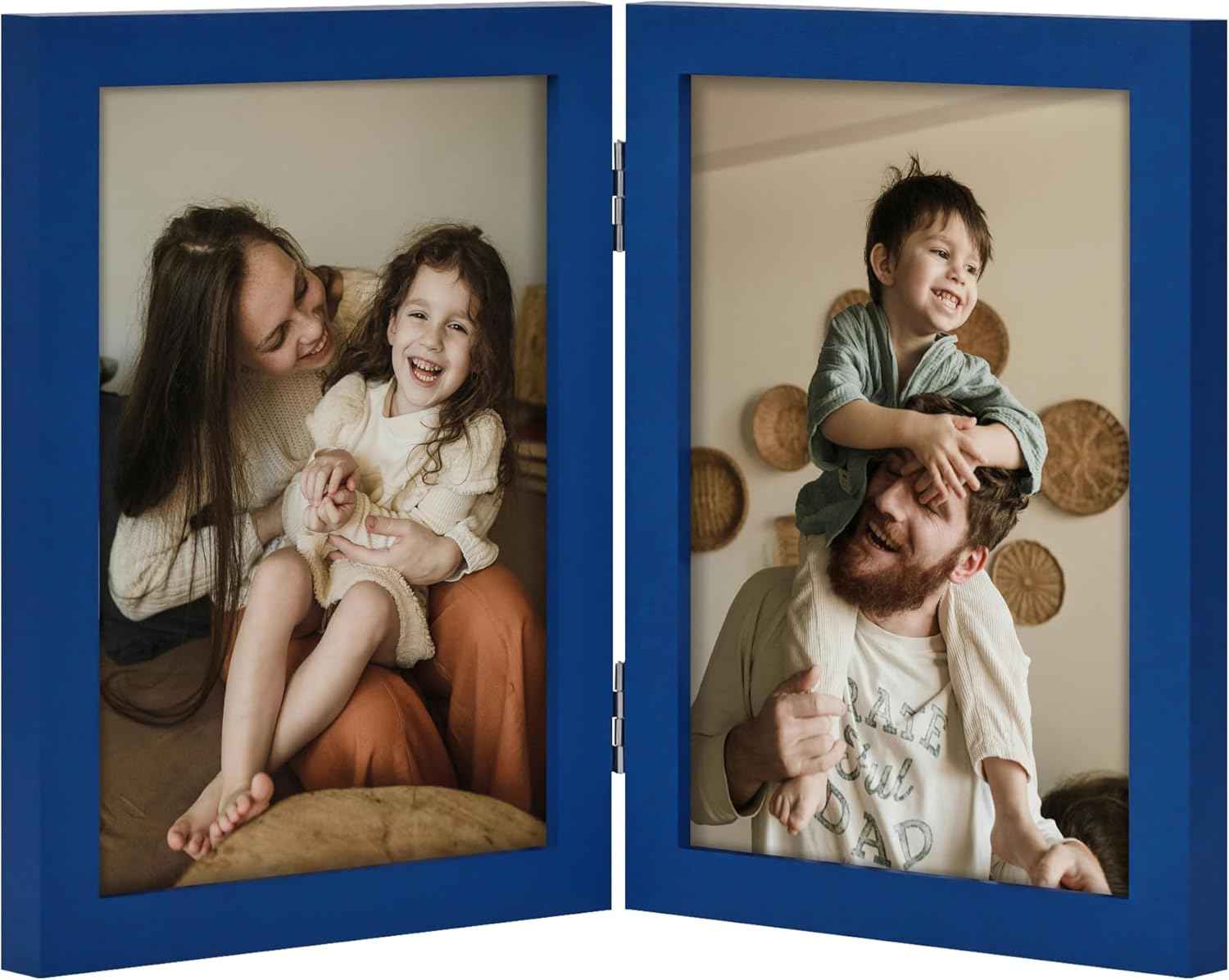 decorUhome Double 4x6 Picture Frame Vertical, Engineered Wood Bifold Photo Frame with Plexiglass for Tabletop Display, 4x6, Black