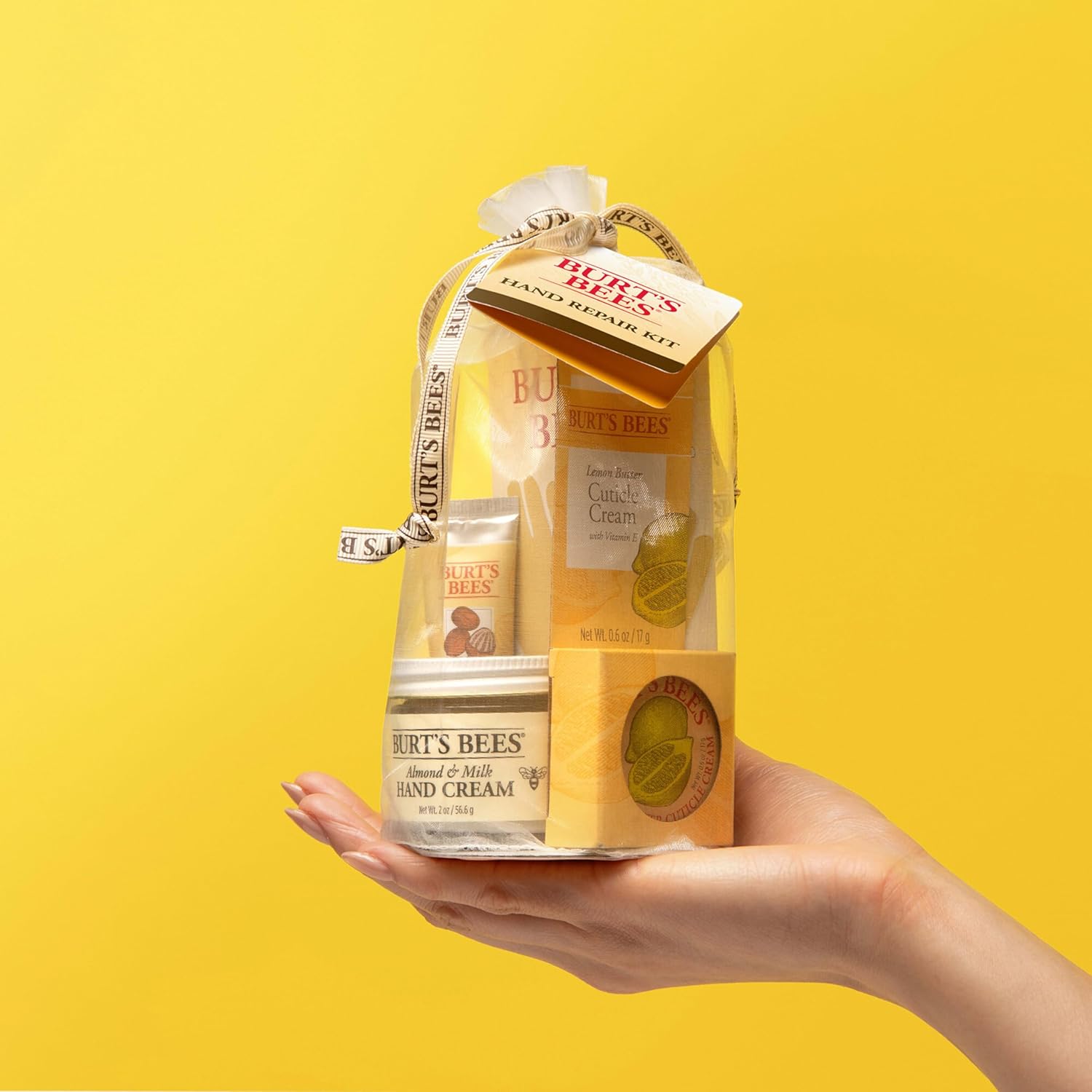 Burt's Bees Hand Repair Gift Set with 3 Hand Creams and Gloves - Almond Milk, Lemon Butter, Shea Butter