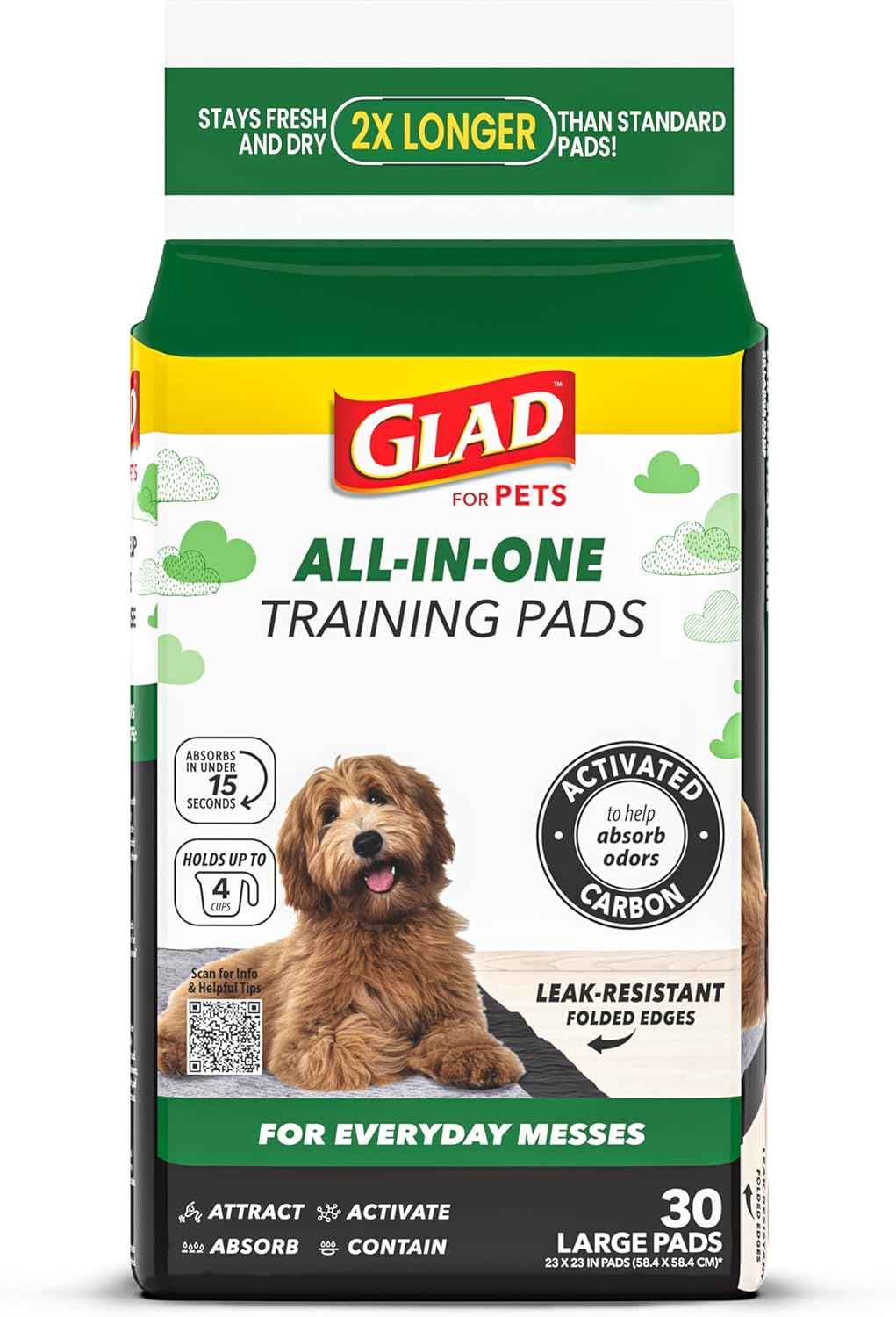Glad for Pets Black Charcoal Puppy Training Pads with Odor Control and Pheromone Attractant, Leak Resistant Dog Potty Pads for House Training Puppies and Dogs, 23 x 23 in, 50 Count