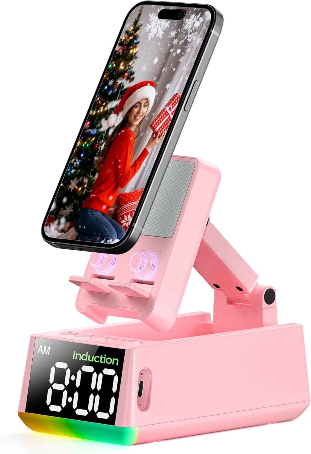 Bluetooth Speaker Birthday Gift for Men:Induction Cell Phone Stand HD Sound Valentines Gifts For Him Her Adult Teen,Anti-Slip Phone Holder Kitchen Gadget Women Mom Wife,Dad Husband Boyfriend(Black)