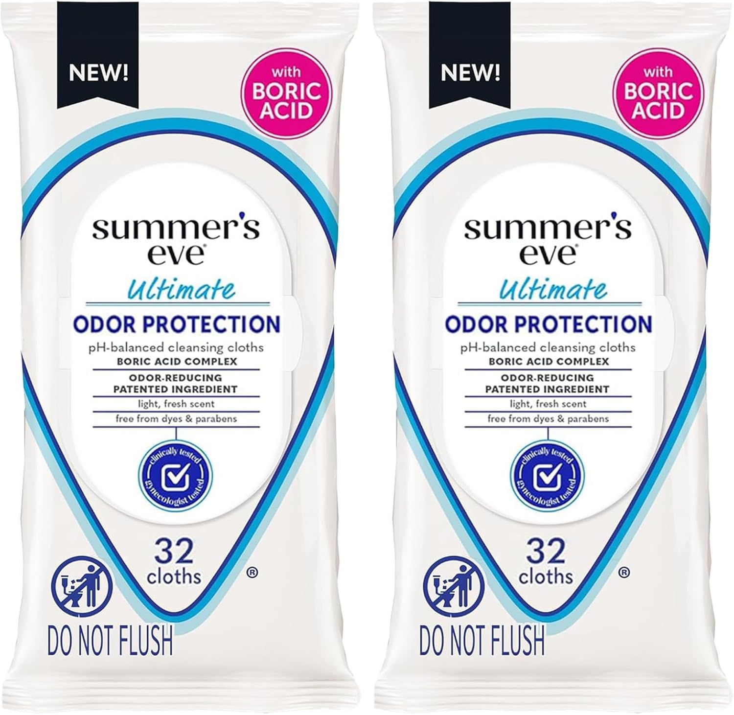 Summer's Eve fragrance-free feminine wipes, gentle pH-balanced micellar water formula for vaginal odor control, resealable pack, 32 wipes