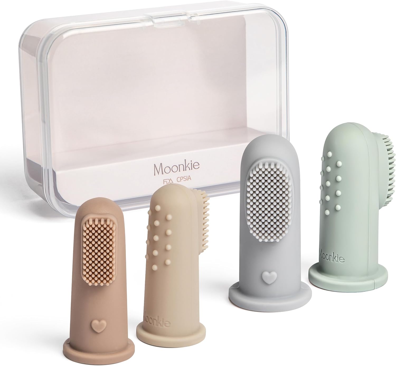Moonkie Baby Finger Toothbrush Tongue Oral Cleaner Kit for 3 Months +, 3 Pcs, Blush/Pale Mauve/Blush Soft Touch Design
