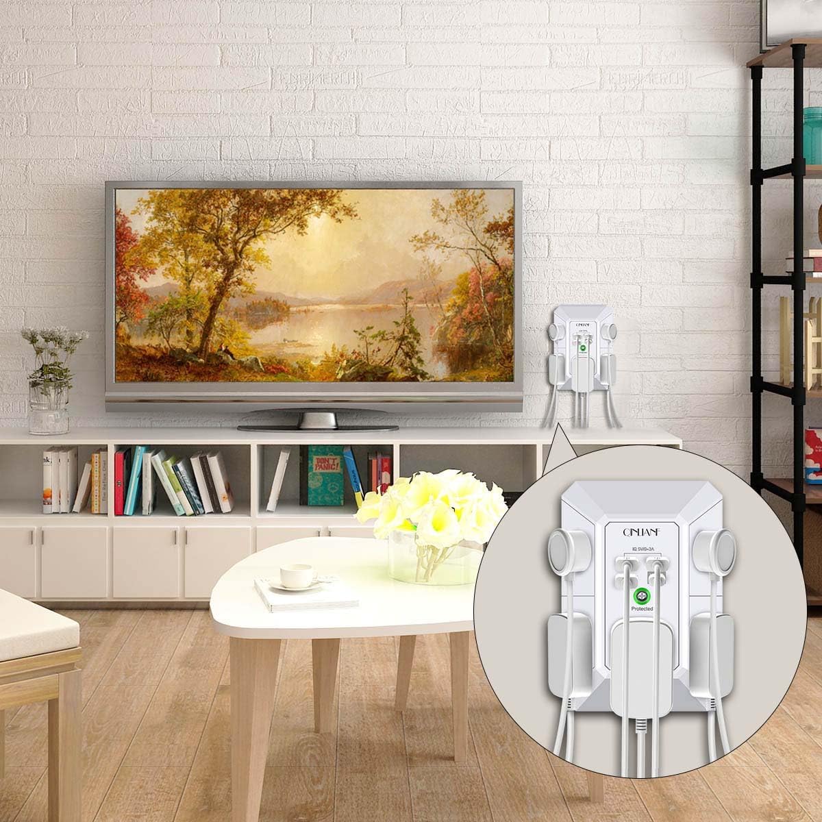 Wall Charger, Surge Protector, QINLIANF 5 Outlet Extender with 4 USB Charging Ports, 3-Sided 1680J Power Strip Multi Plug Adapter Spaced for Home Travel Office
