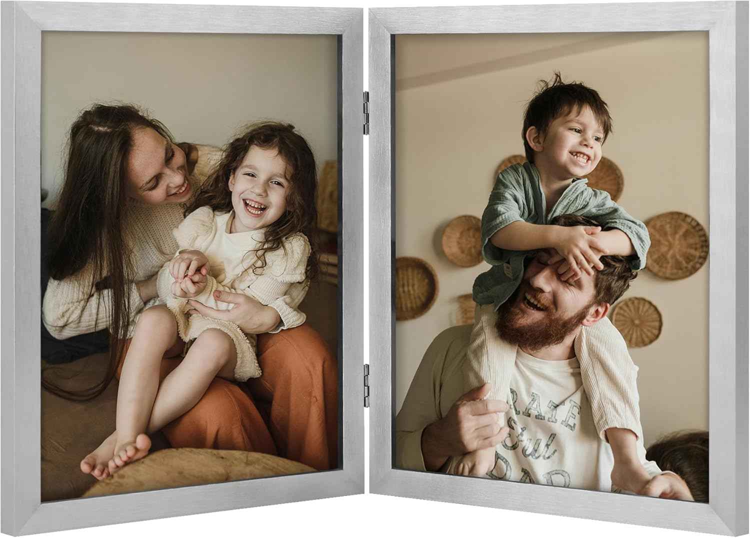 decorUhome Double 4x6 Picture Frame Vertical, Engineered Wood Bifold Photo Frame with Plexiglass for Tabletop Display, 4x6, Black