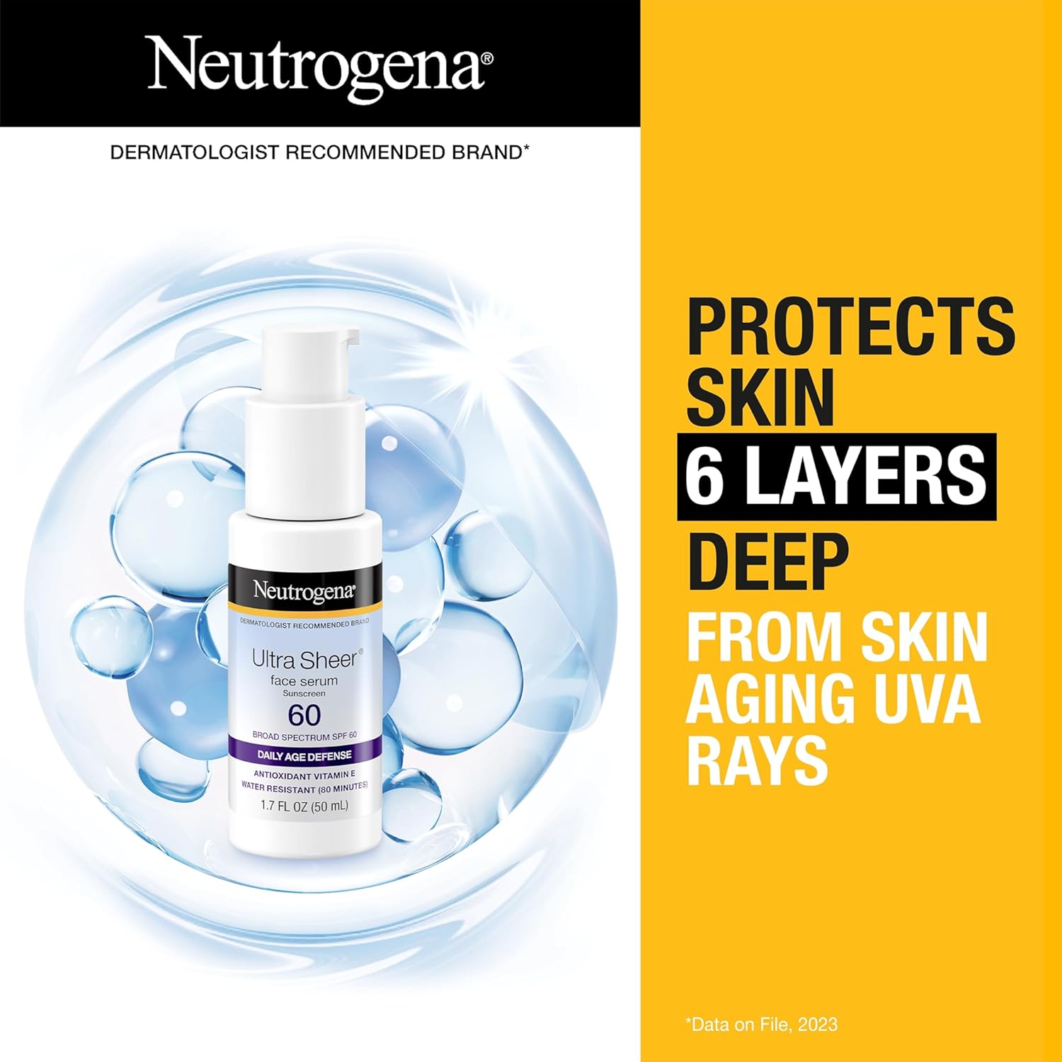 Neutrogena Ultra Sheer Face Sunscreen with SPF 60, 1.7 Fl Oz, Fragrance-Free, Water-Resistant