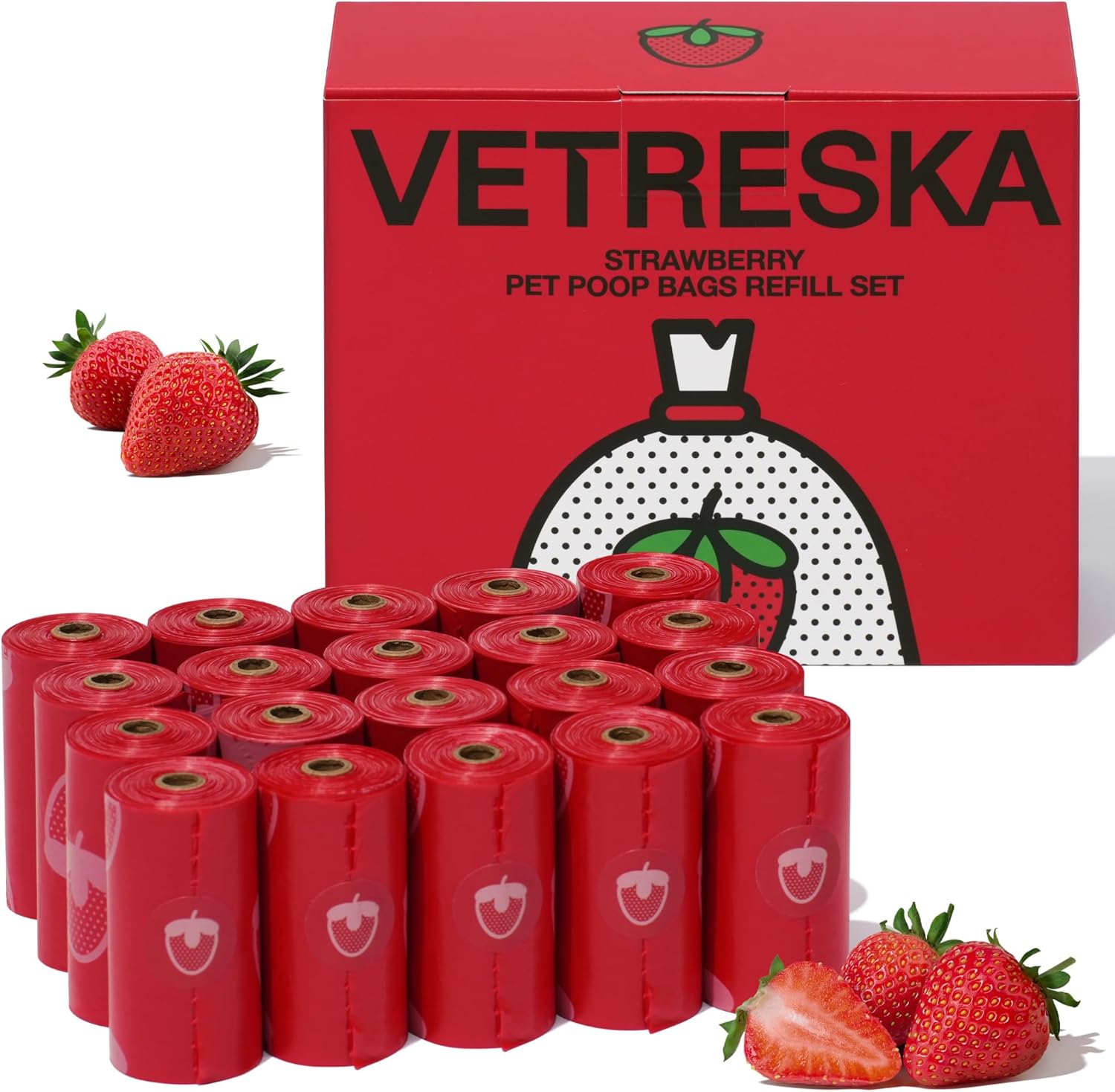 vetreska dog poop bag dispenser with cherry blossom scented bags and holder, pink