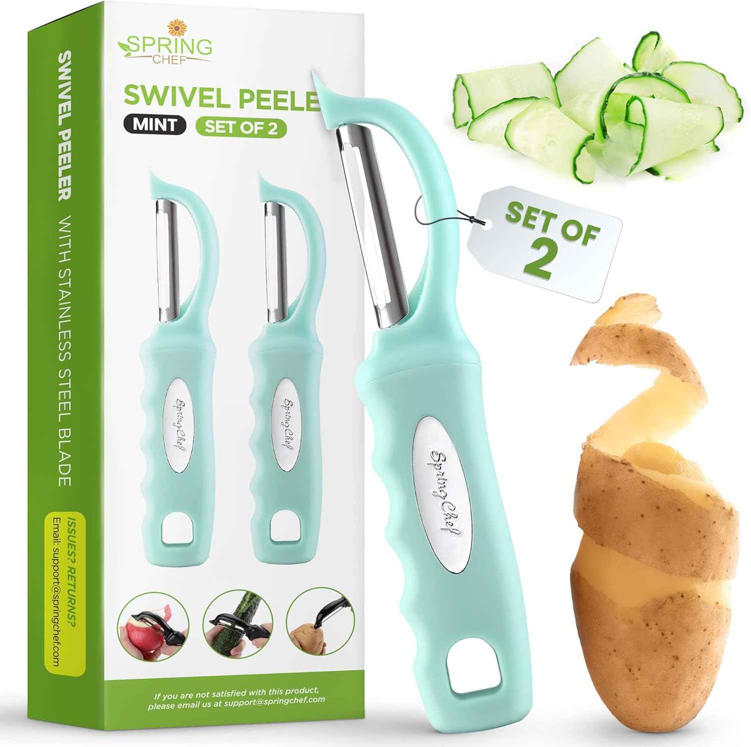 Spring Chef Premium Swivel Vegetable Peeler, Soft Grip Handle and Ultra Sharp Stainless Steel Blades - Perfect Kitchen Peeler For Veggie, Fruit, Potato, Carrot, Apple - Black
