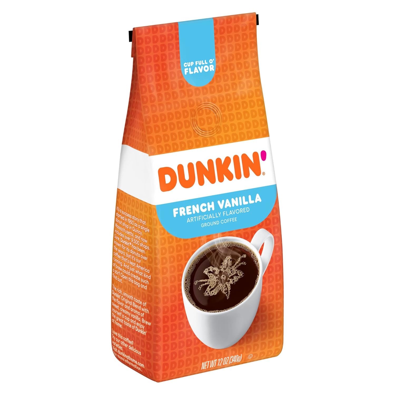 Dunkin' Donuts French Vanilla Coffee 12 Oz Bag Ground Medium Roast Artisanally Flavored