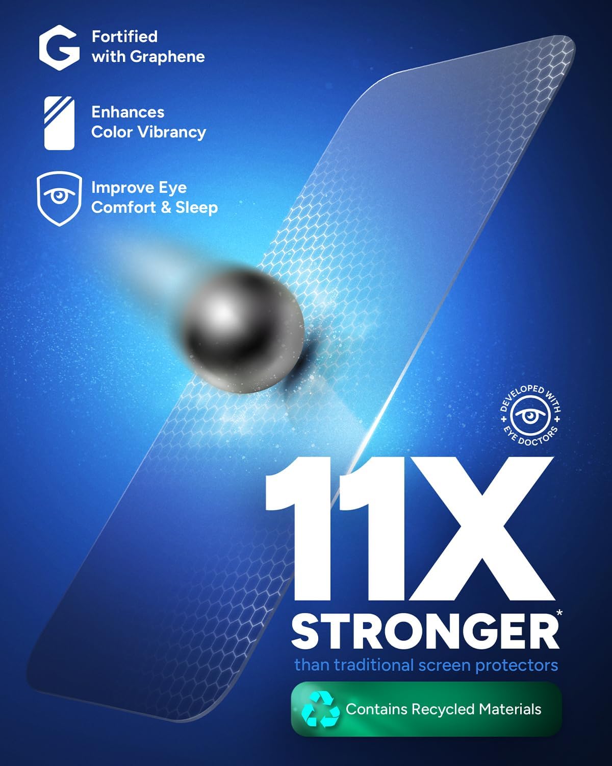 ZAGG XTR4 Glass Samsung Galaxy S24 FE Screen Protector – 11X Stronger, Tempered Glass with Graphene, Blue Light Filtering, Anti-Reflective, Easy Installation, Recycled Content