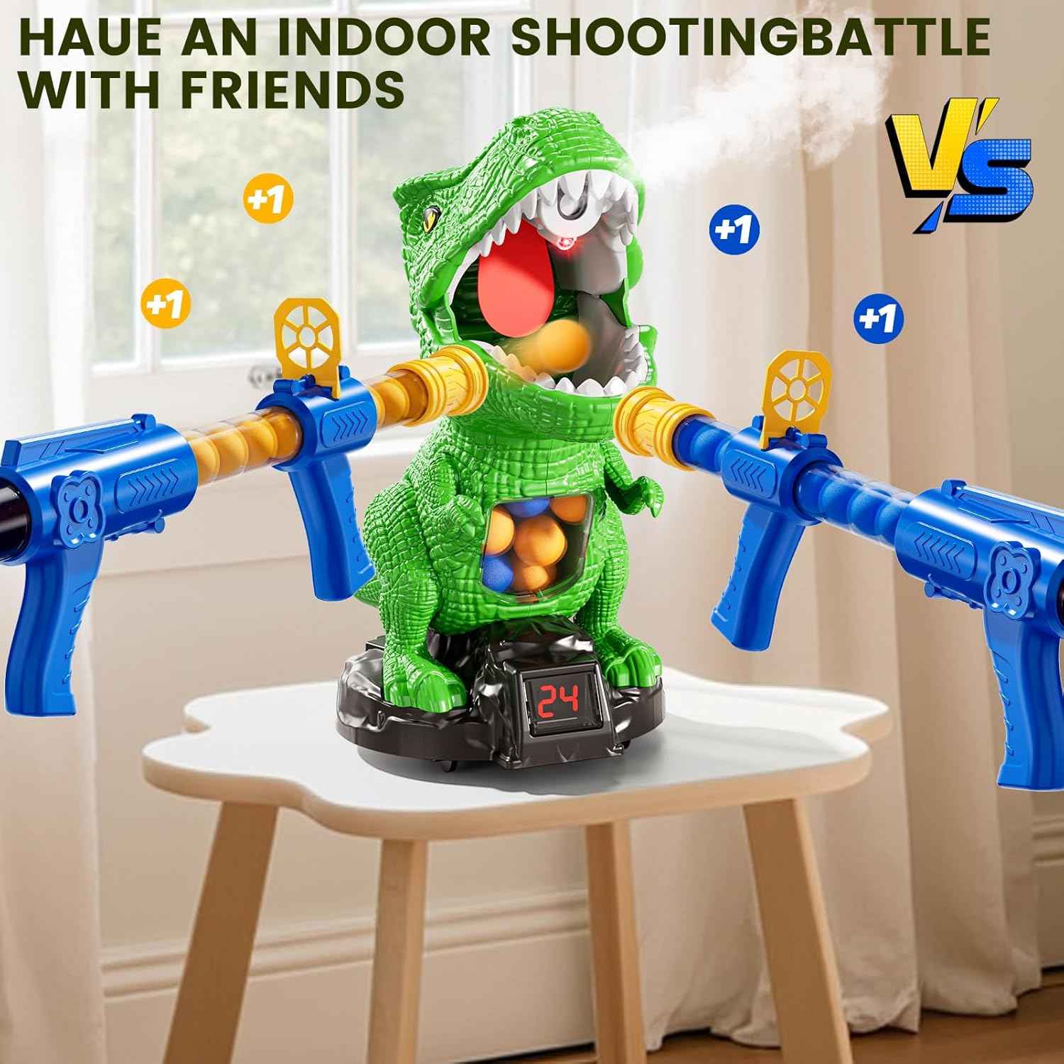XINNOVEL Movable Dinosaur Shooting for Toys Kids 4-6, Electronic Kids Target Games with 2 Air Pump Guns, LCD Score Record, Sound, 48 Foam Balls, Birthday Gifts for 3 4 5 6 7 8 9 Year Old Boys Girls