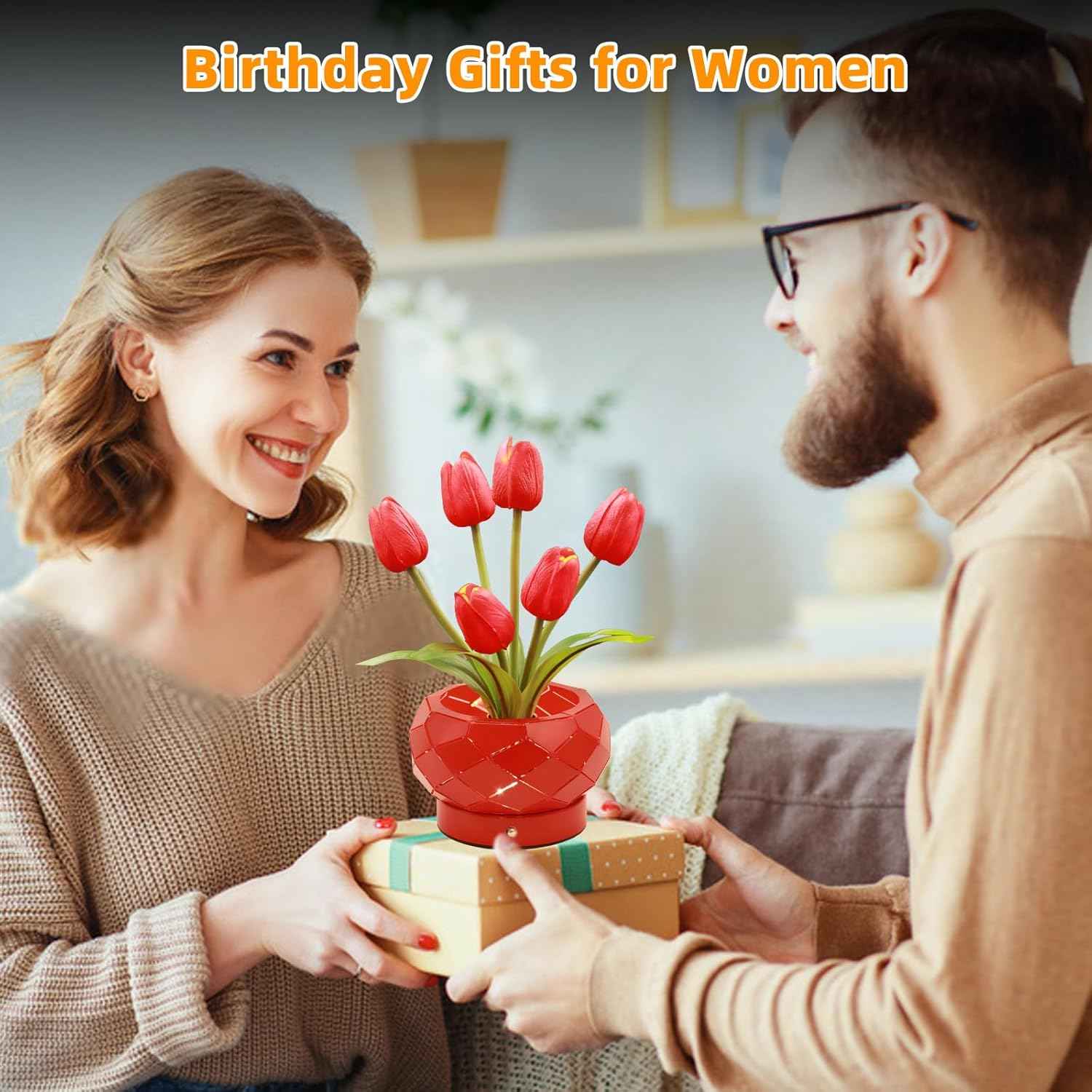 Birthday Gifts for Women,Tulips Flower Touch Lamp,Rechargeable Cordless Lamps 3-Colour Dimming Small Night Light for Festival,Restaurant,Bedroom,Office Home Decor Gifts for Mom | Gifts for Mom, Birthday Gifts for Women, Small Night Light, Rechargeable, Be
