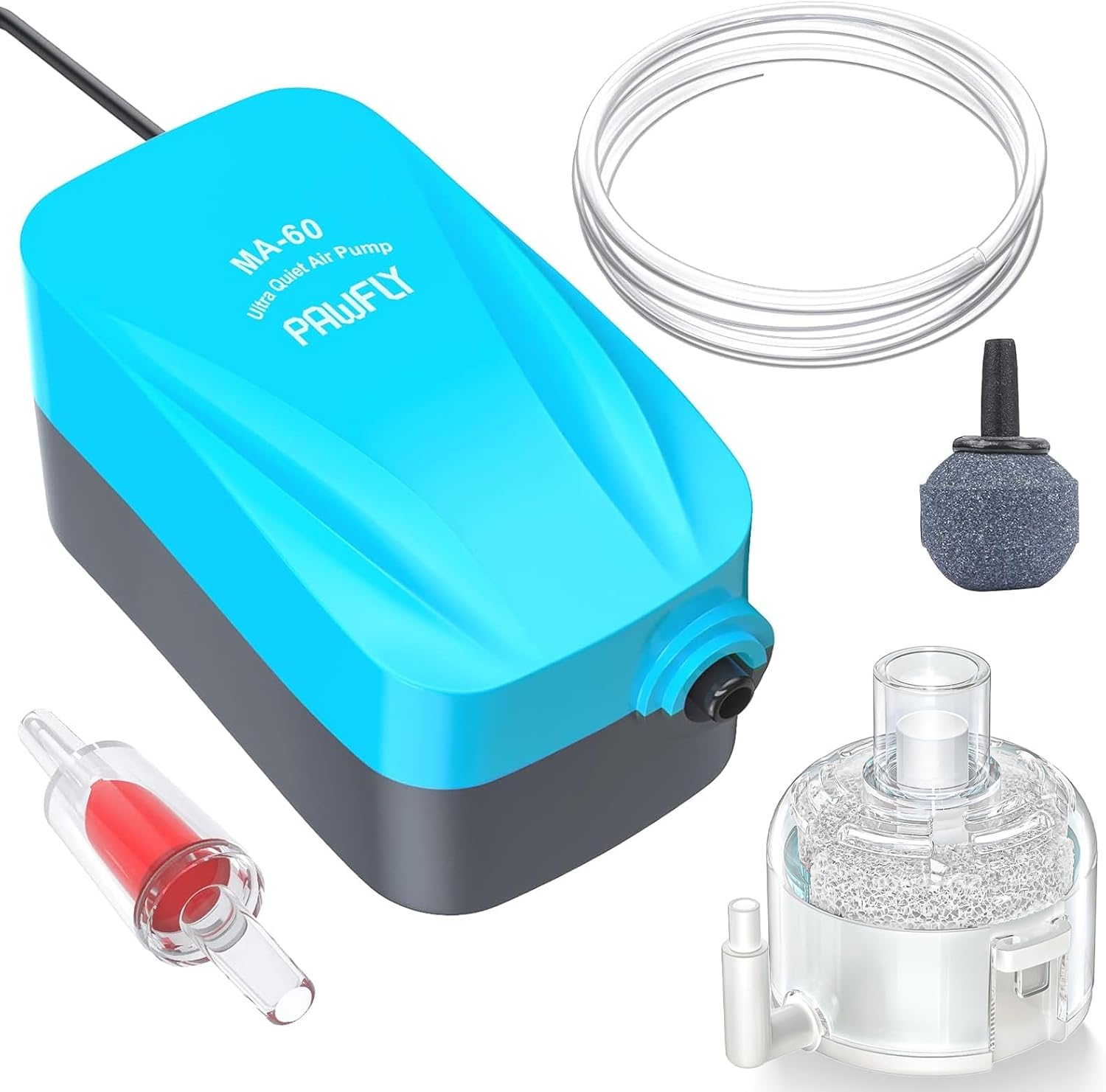 pawfly compact air pump quiet 15-40 gph oxygen aerator for 3-20 gallon buckets and fish tanks