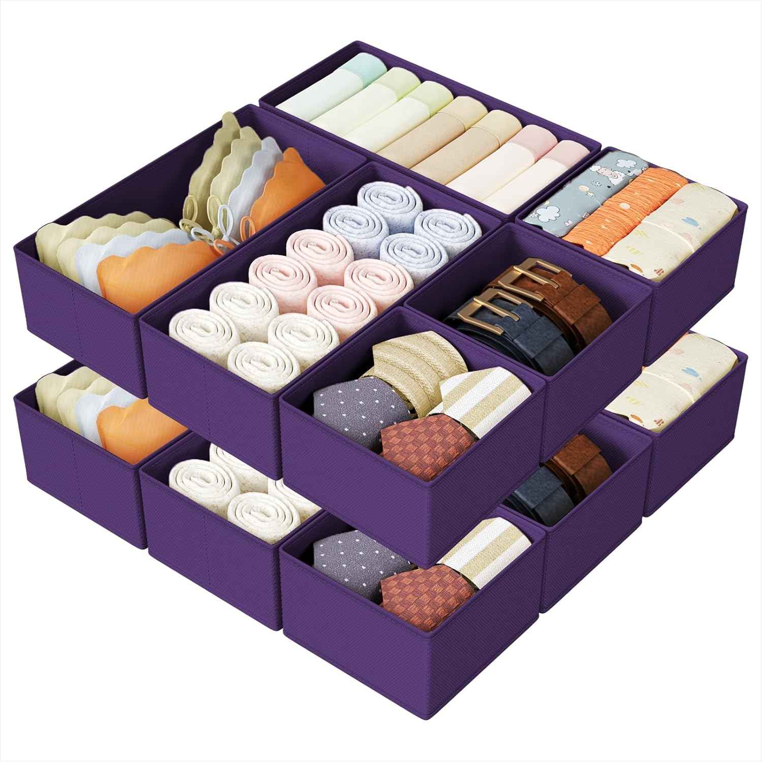 DIMJ Drawer Organizers Clothes, Set of 4 Dresser Organizer Bins, Fabric Closet Organizers and Storage, Shallow Drawer Dividers for Nursery, Clothing, Baby Clothes, Socks, Underwears, Tie (Beige)