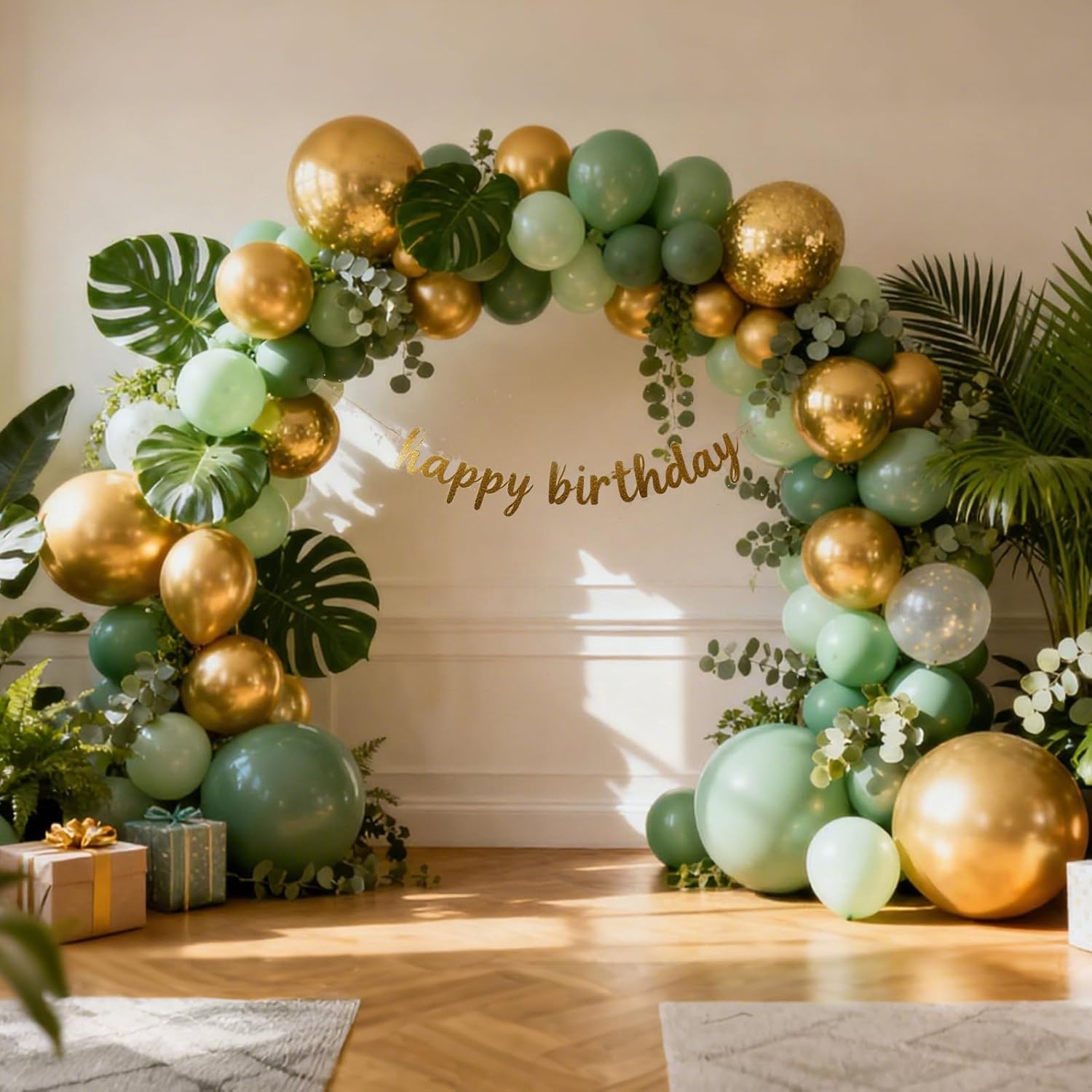 RUBFAC Gold Balloons 129pcs Different Sizes 18 12 10 5 Inch, Metallic Gold Balloon Garland Arch Kit for Graduation Party Wedding Holiday Happy Birthday Decoration