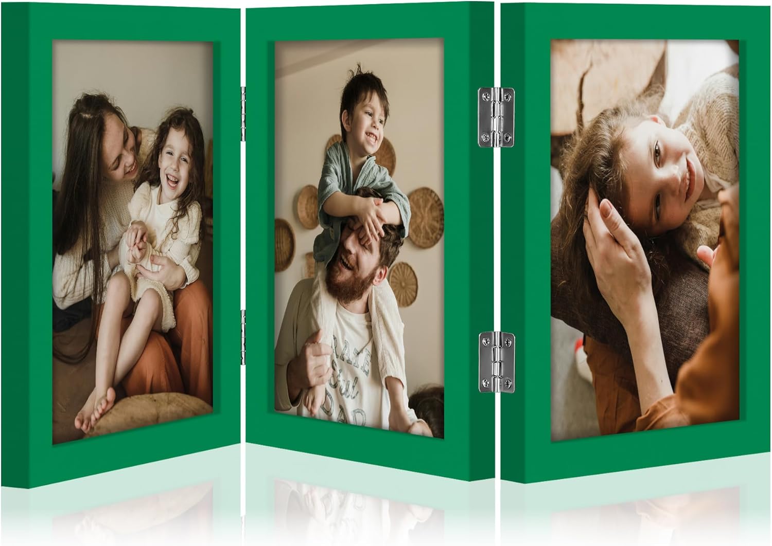 decorUhome Engineered Wood Trifold 4x6 Photo Frame with Plexiglass for Tabletop Display, Black, 3-Picture Frame