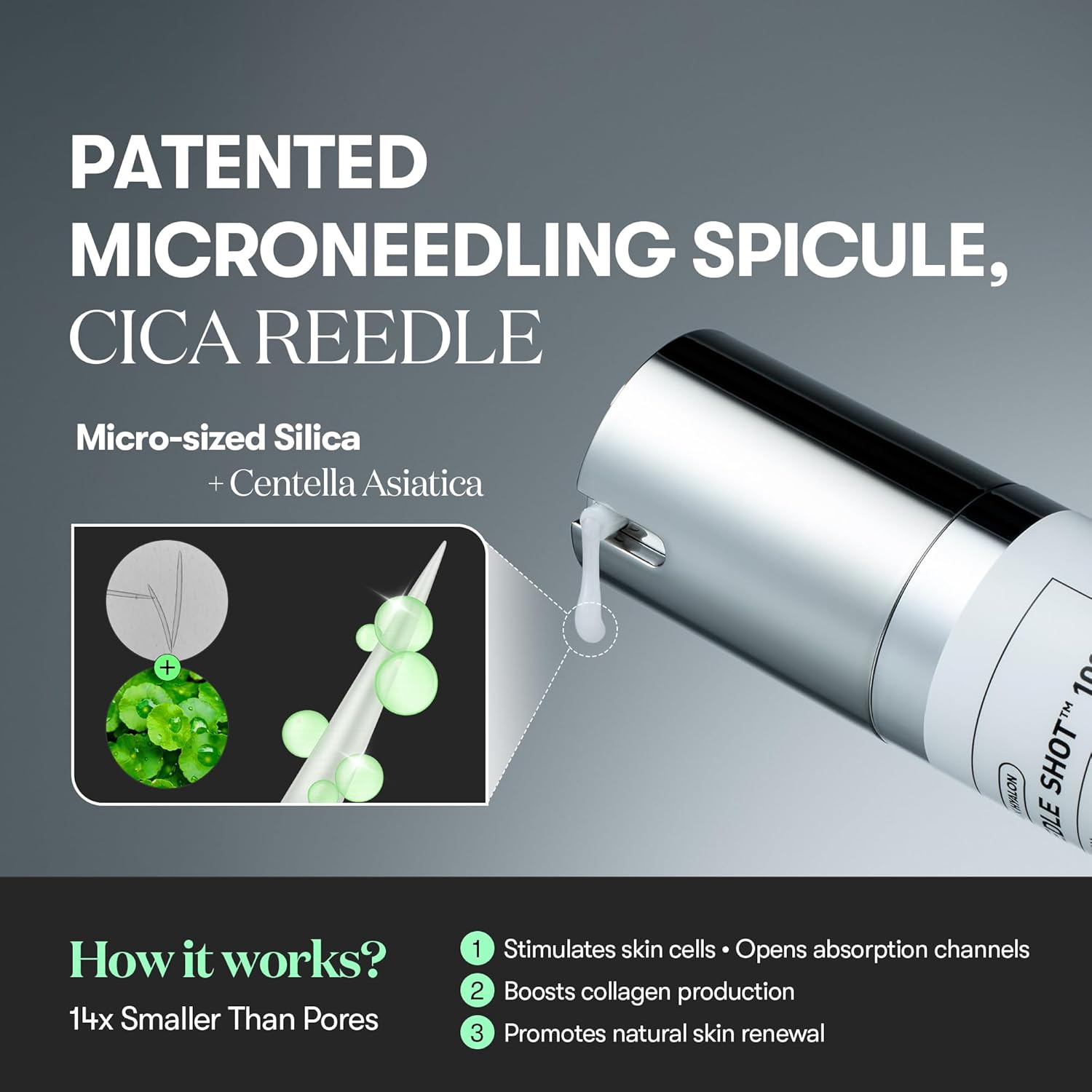 vt cosmetics cica reedle shot 300, 1.69fl oz, microneedling serum, korean skin booster with centella asiatica and hyaluronic acid