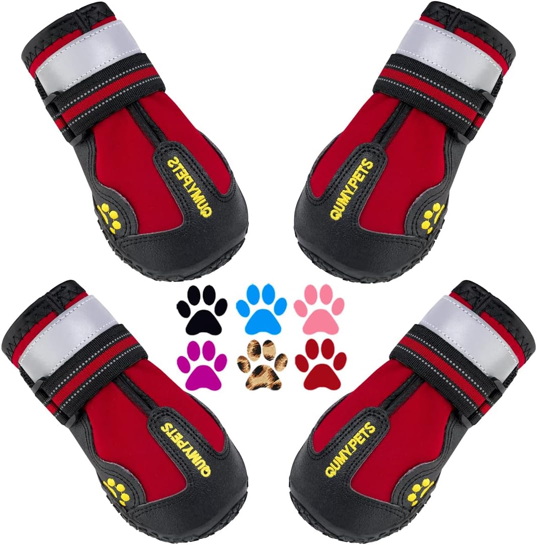 Qumy dog shoes, large dog boots, medium dog paw protectors for winter, snow, hot pavement, rainy weather, outdoor walking, indoor hardfloors