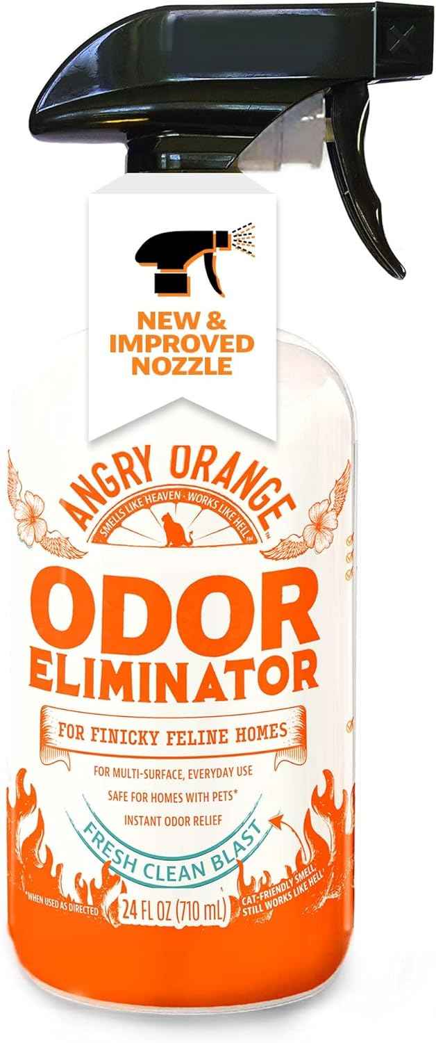 Angry Orange Pet Odor Eliminator with Natural Orange Oil – Powerful Odor Neutralizer for Cat & Dog Urine, Litter Box, Carpet, Furniture, Hard Floors - No Harsh Chemicals - Citrus Scent, 24 oz